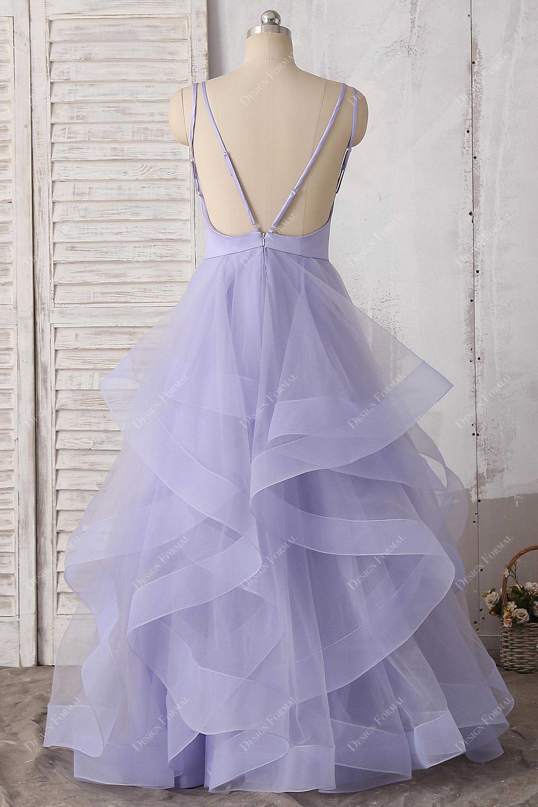 open back ruffled prom ball gown