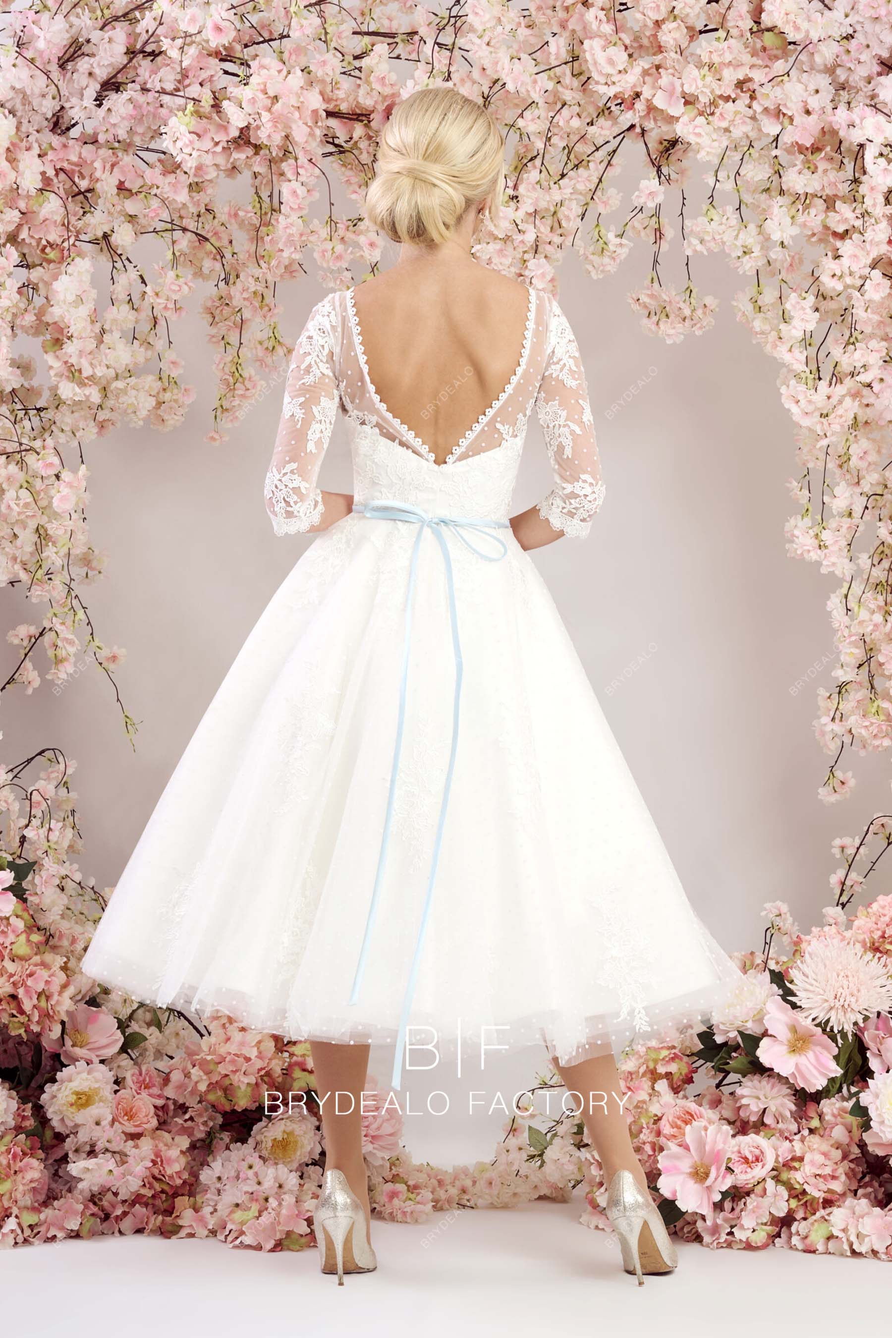 elegant open back short casual bridal dress