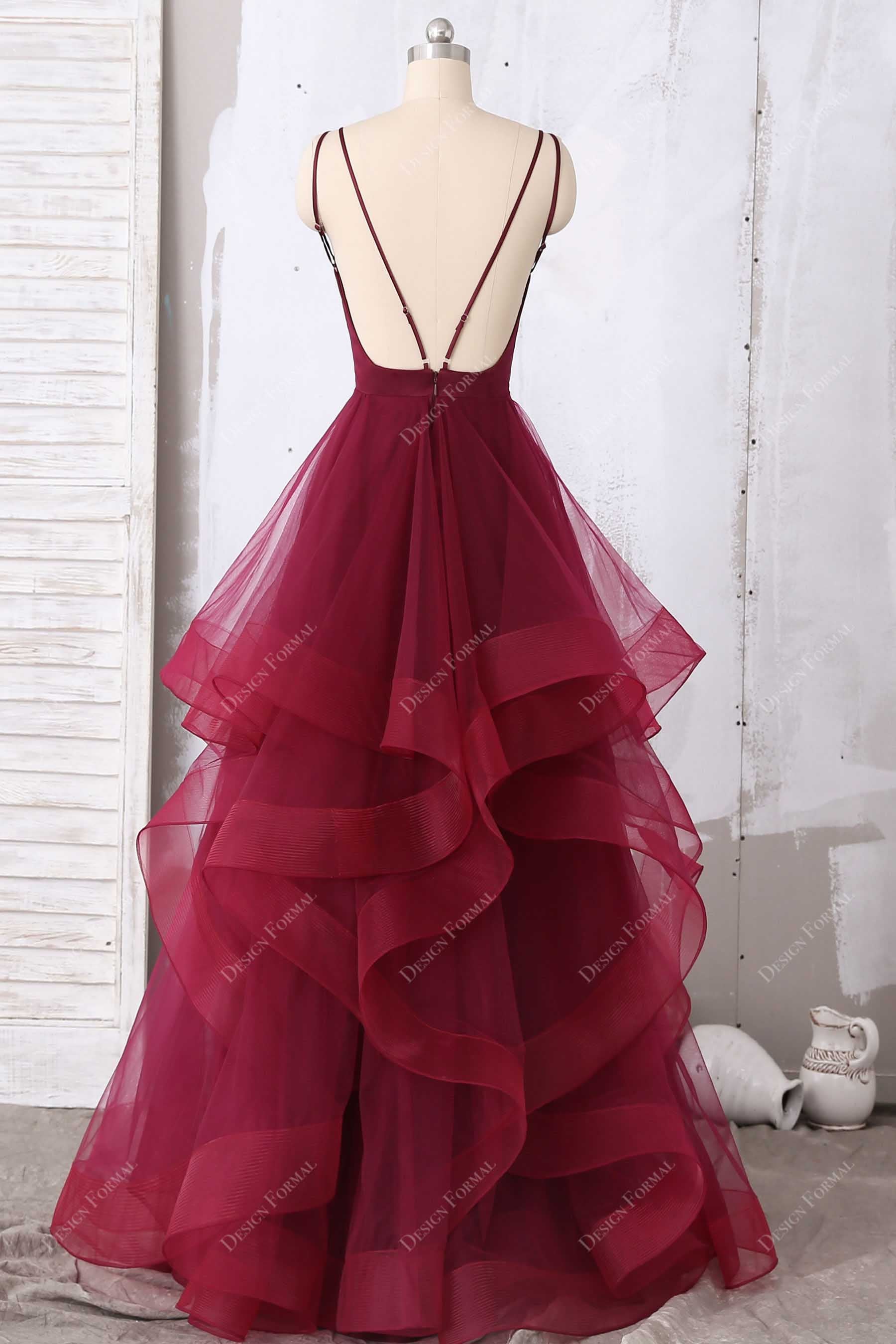 Open Back Thin Straps Floor Length Tulle Prom Dress