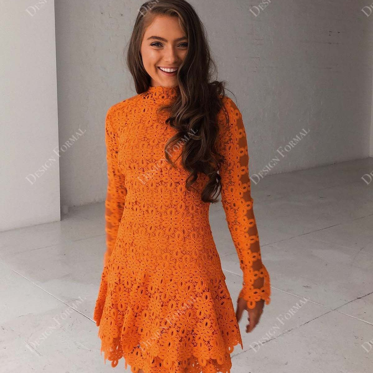 orange cocktail dress with sleeves Rita Short Sequin One-Sleeve Hoco Dress