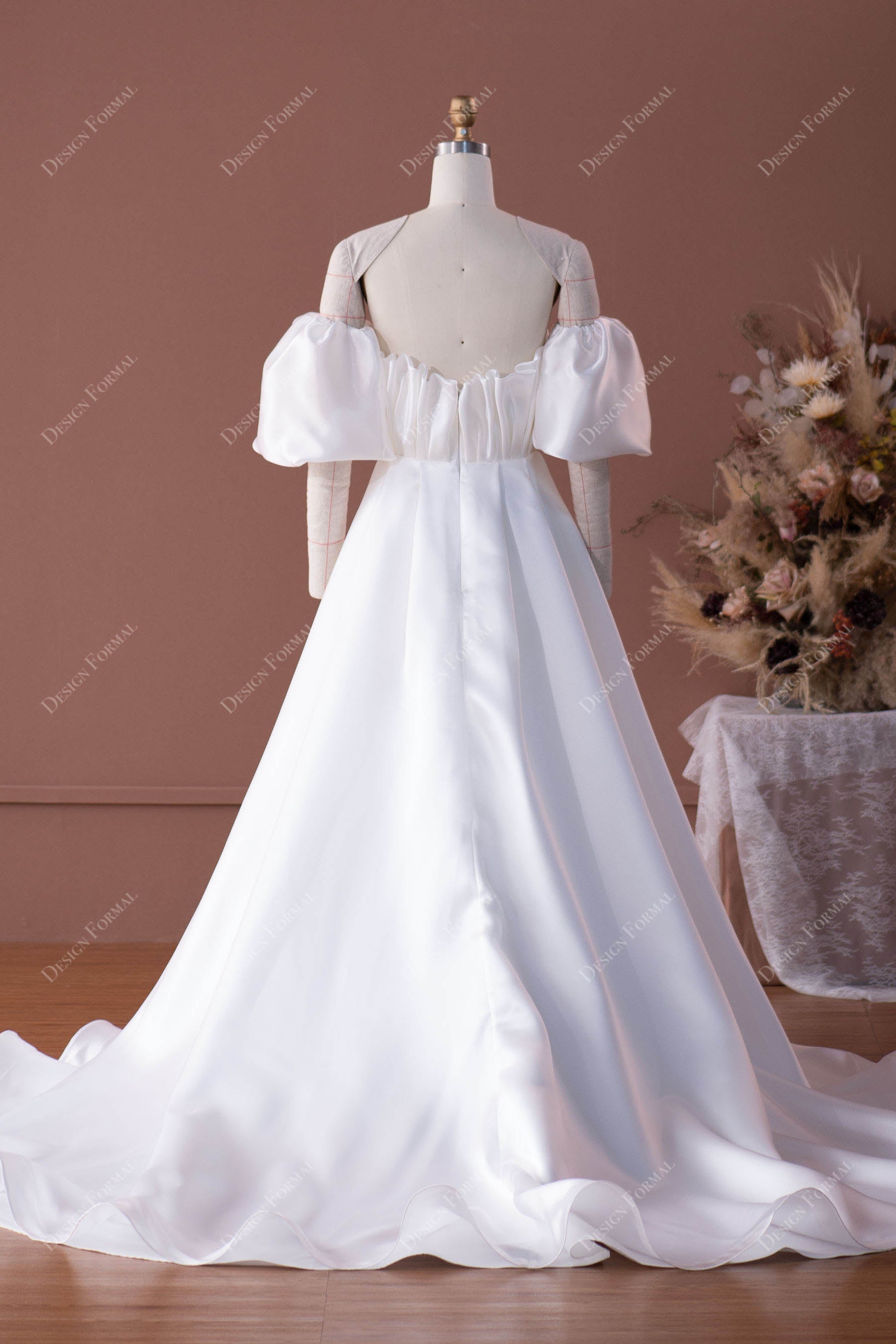 organza off-shoulder short sleeves bridal gown