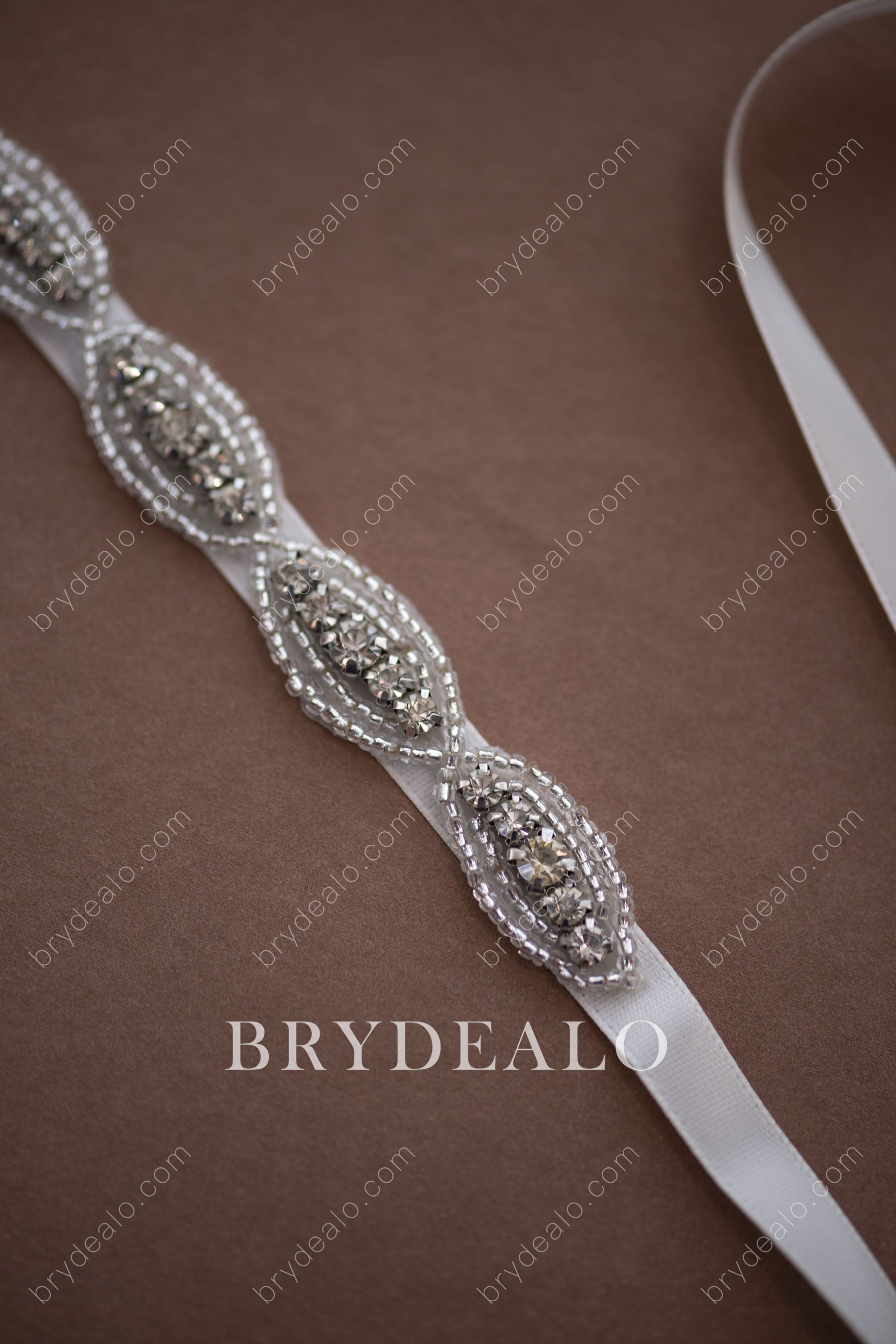 Stylish Oval Crystals Beaded Bridal Sash_Brydealo