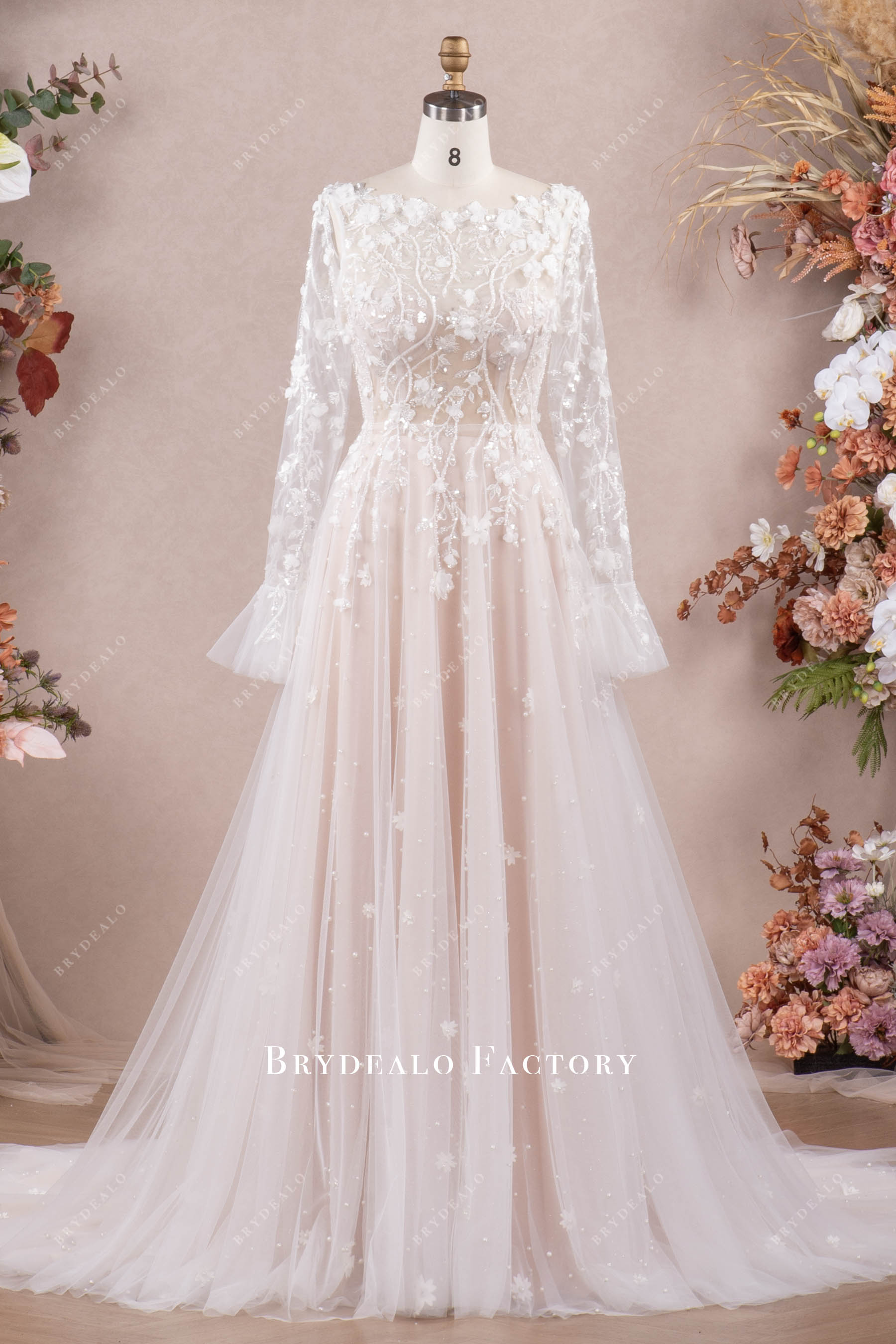 Romantic Long Sleeve Convertible Wedding Dress