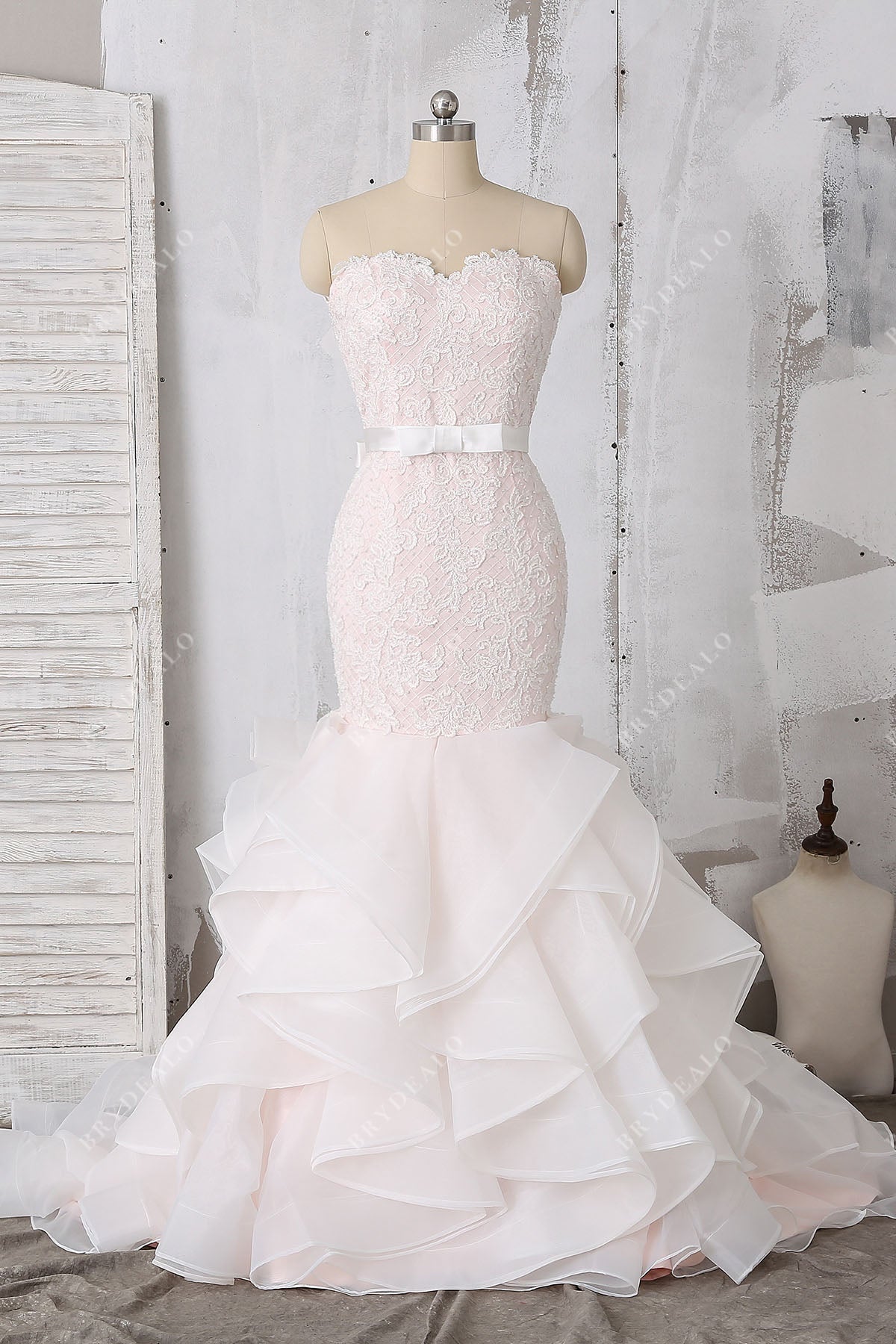 pearls lace strapless sweetheart organza wedding dress