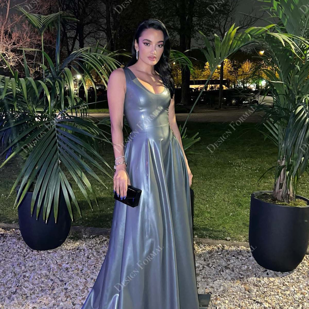 pewter grey dress Satin Cowl Back Maxi Dress Pewter Byron & Barclay