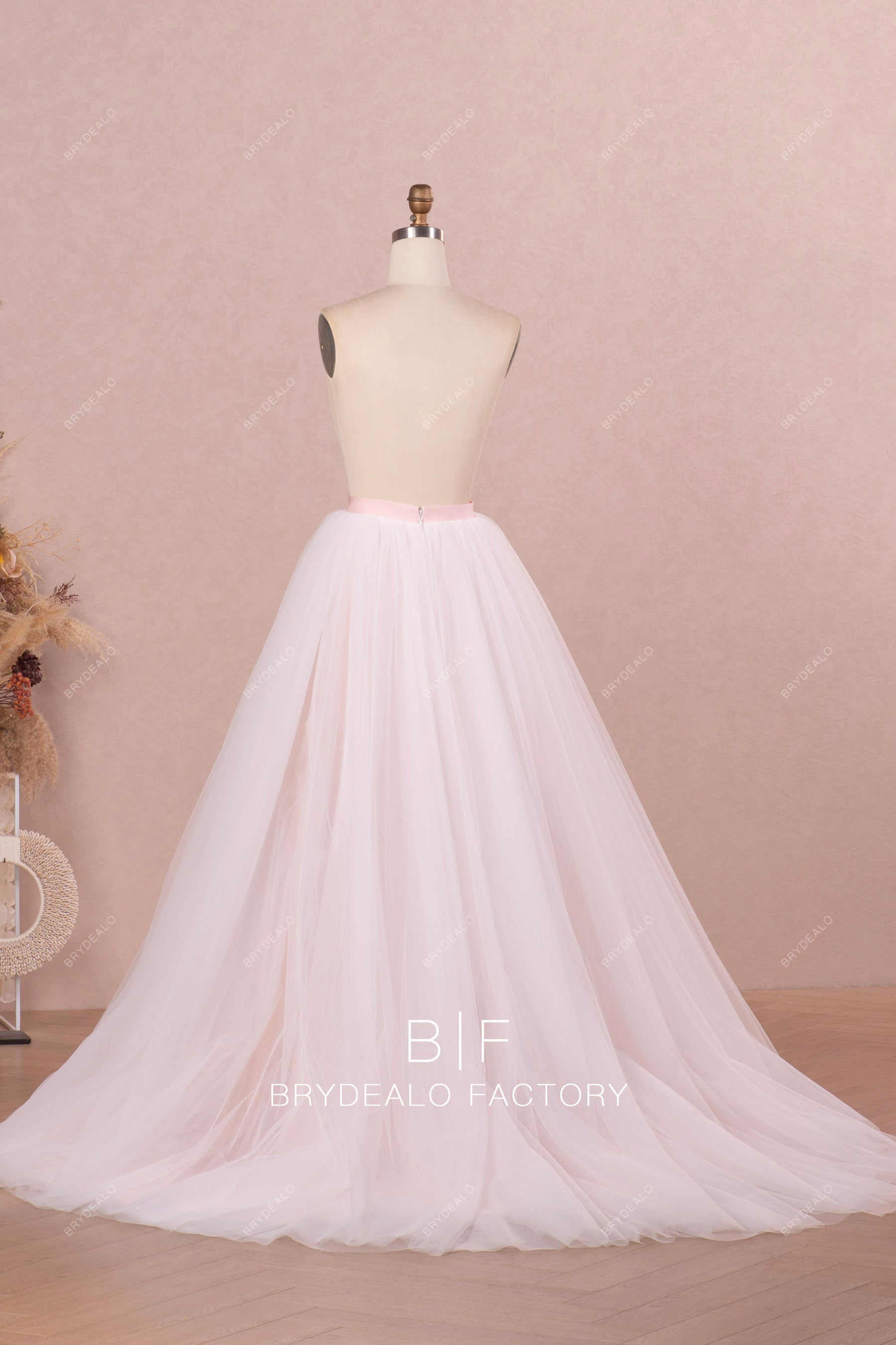 pink short train puffy wedding dress overskirt
