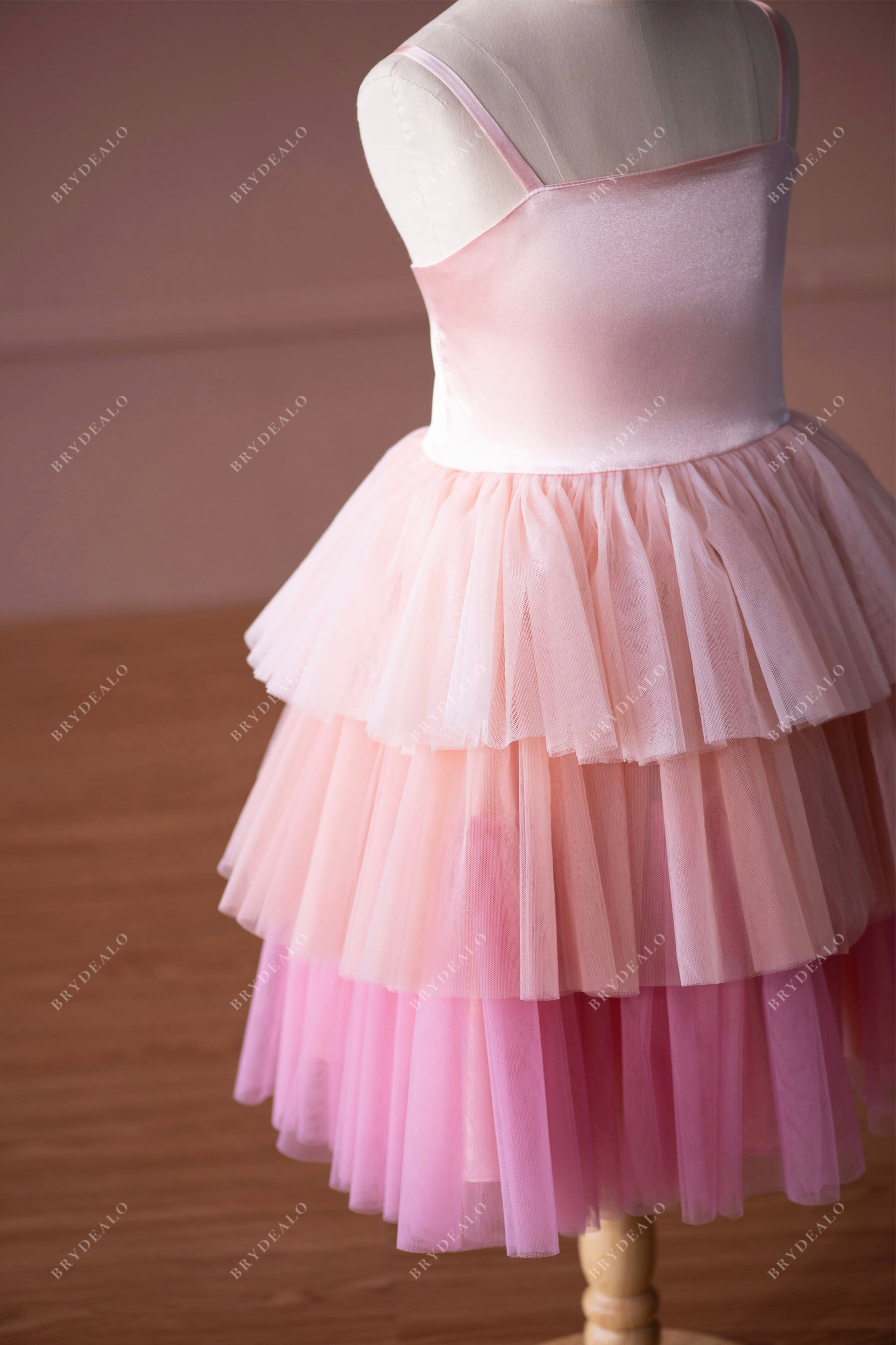 pink ombre knee length satin tulle flower girl dress