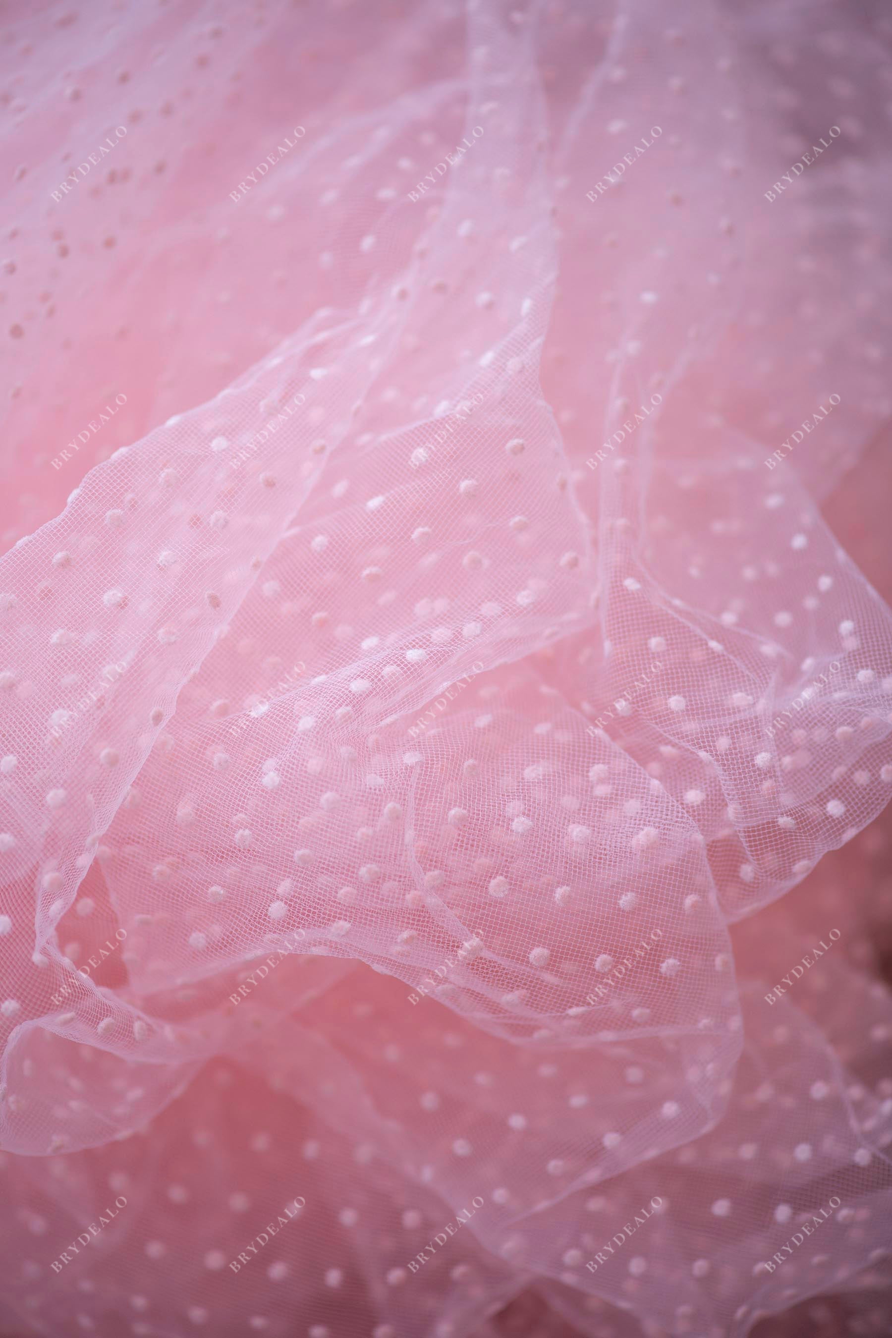 Designer Pink Polka Dot Mesh Lace Fabric Online