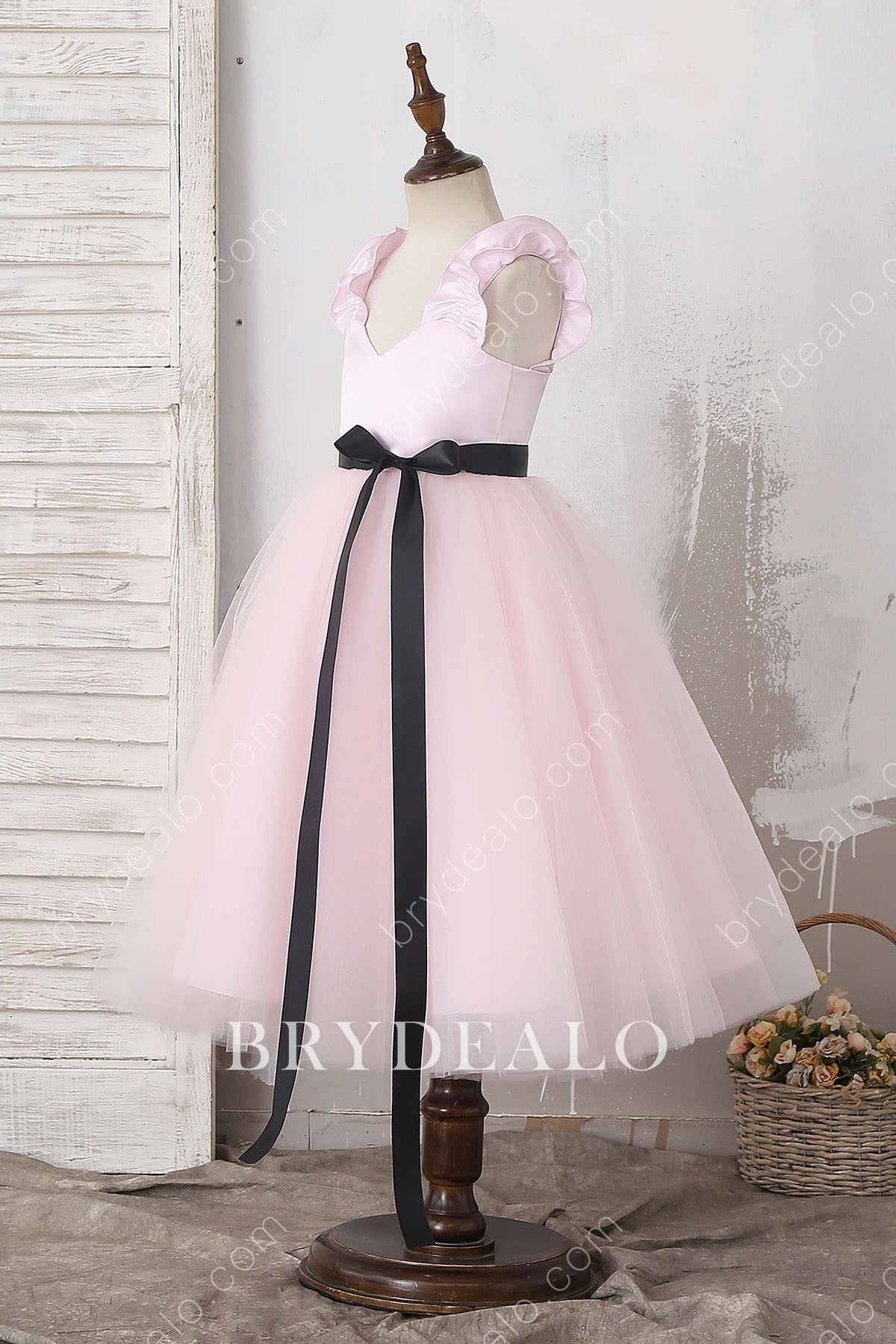 Pink and black flower girl dresses best sale