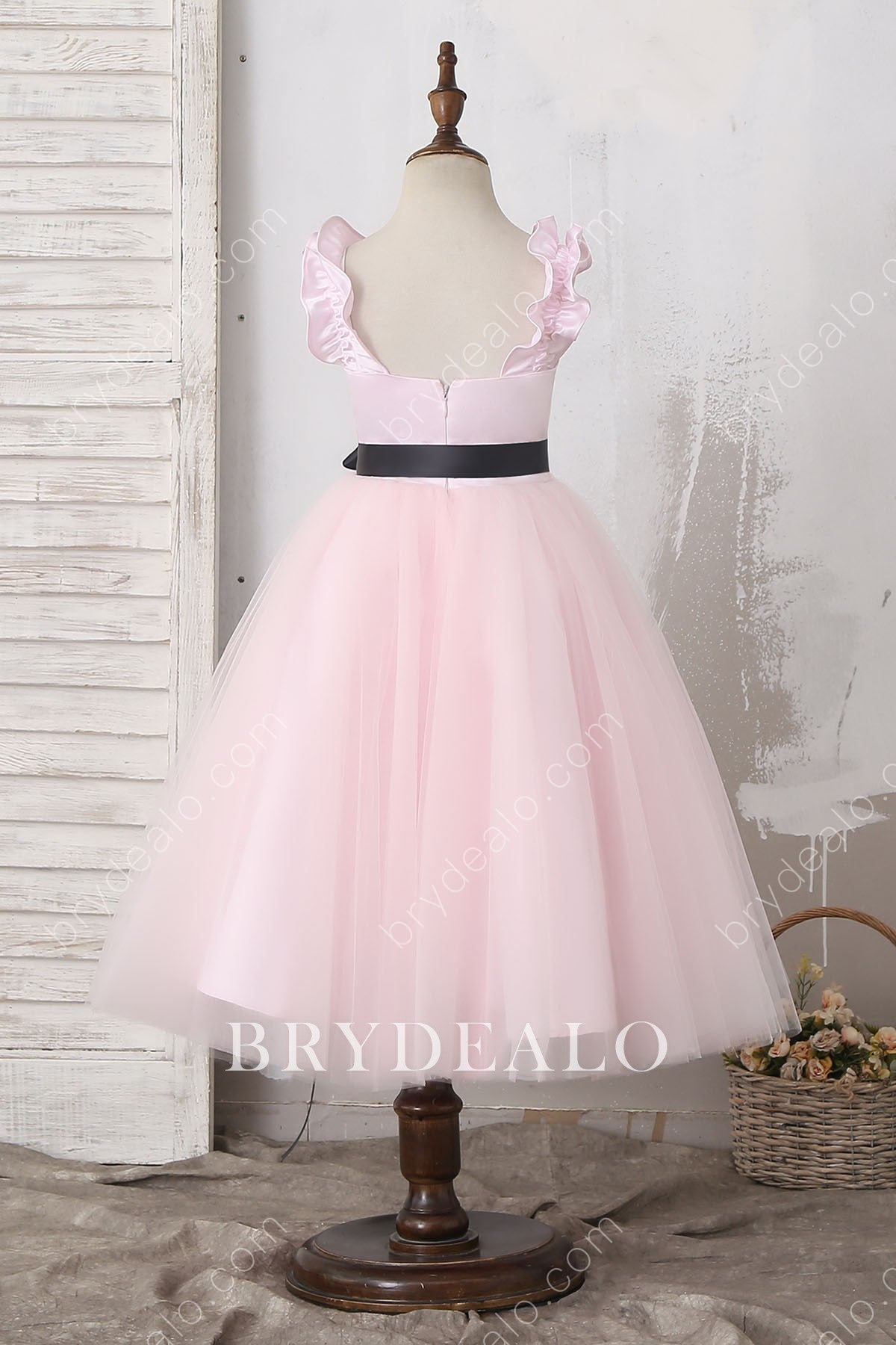 Ankle Length Pink Satin Tulle Flower Girl Dress