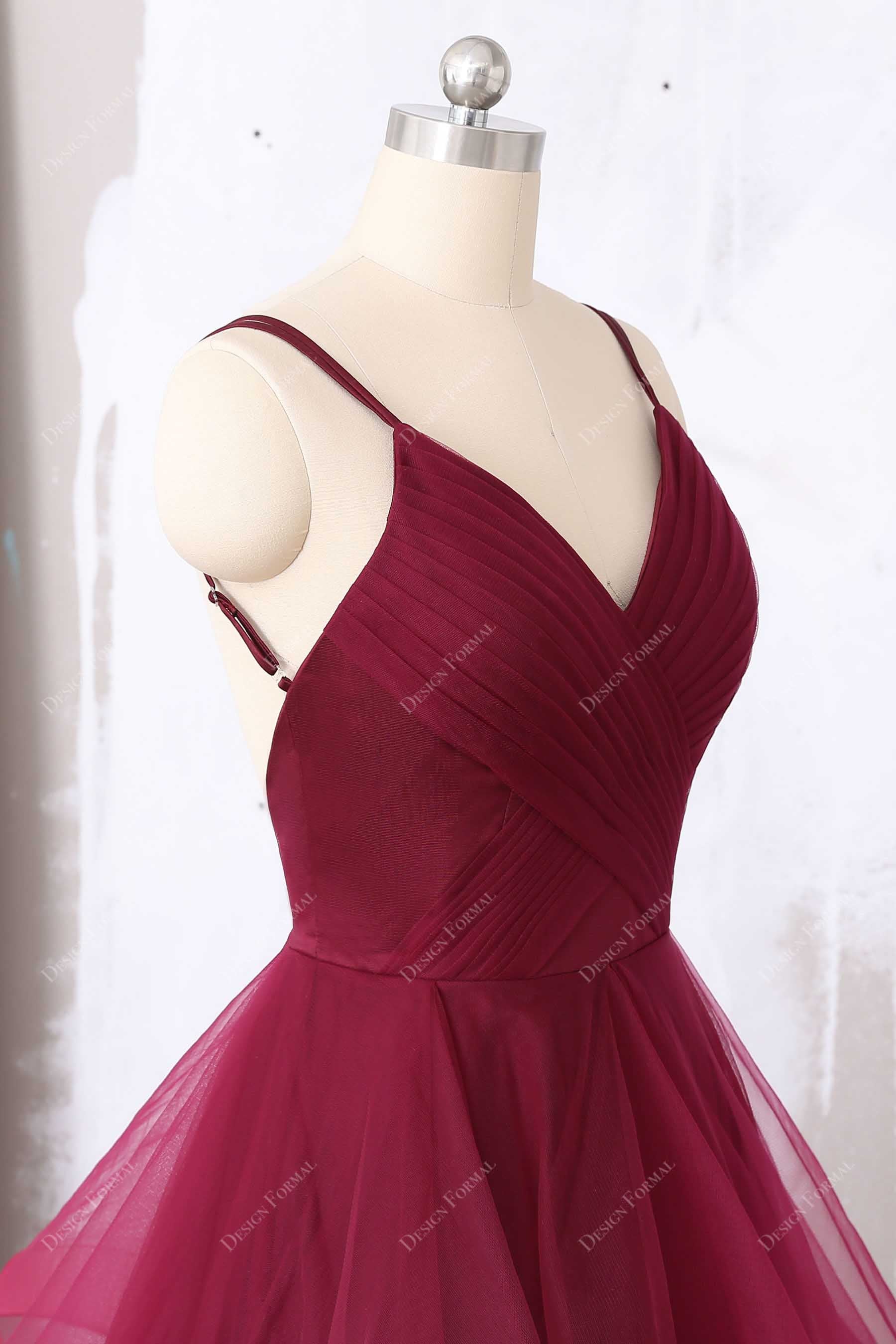 Pleated V-neck Sleeveless Prom Dress