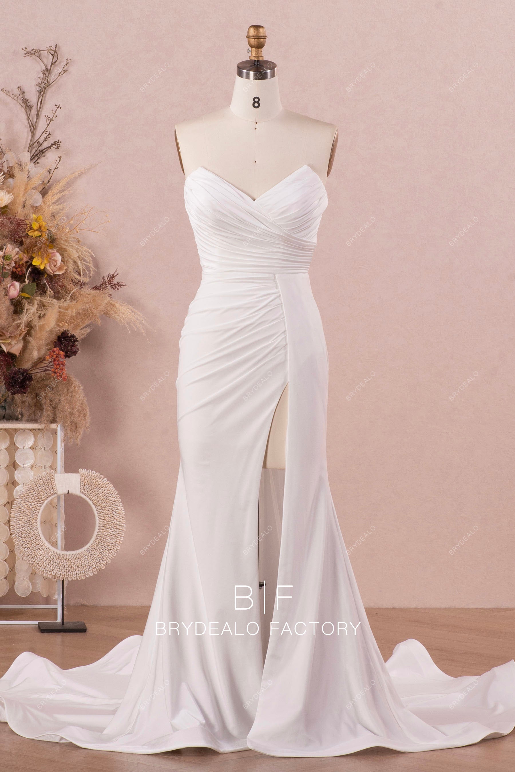 Sexy Slit Fit and Flare V-neck Stretchy Casual Wedding Gown