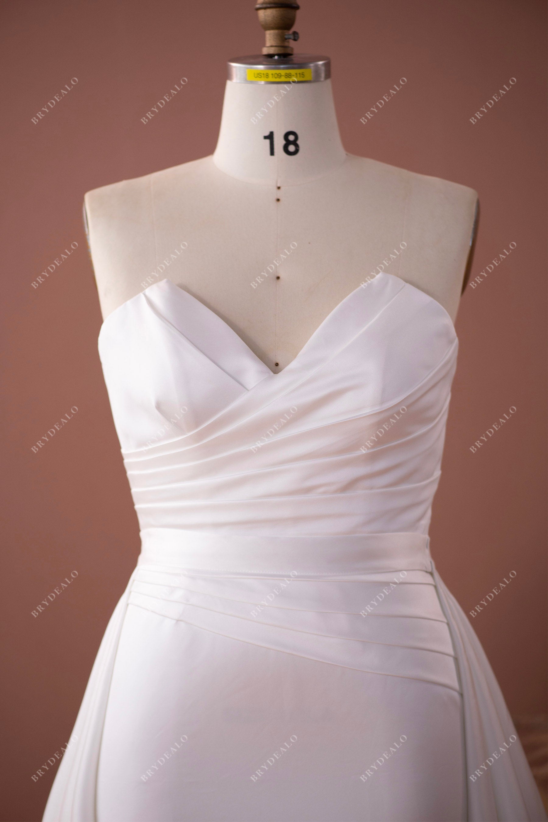 V-neck pleated satin timeless bridal dress