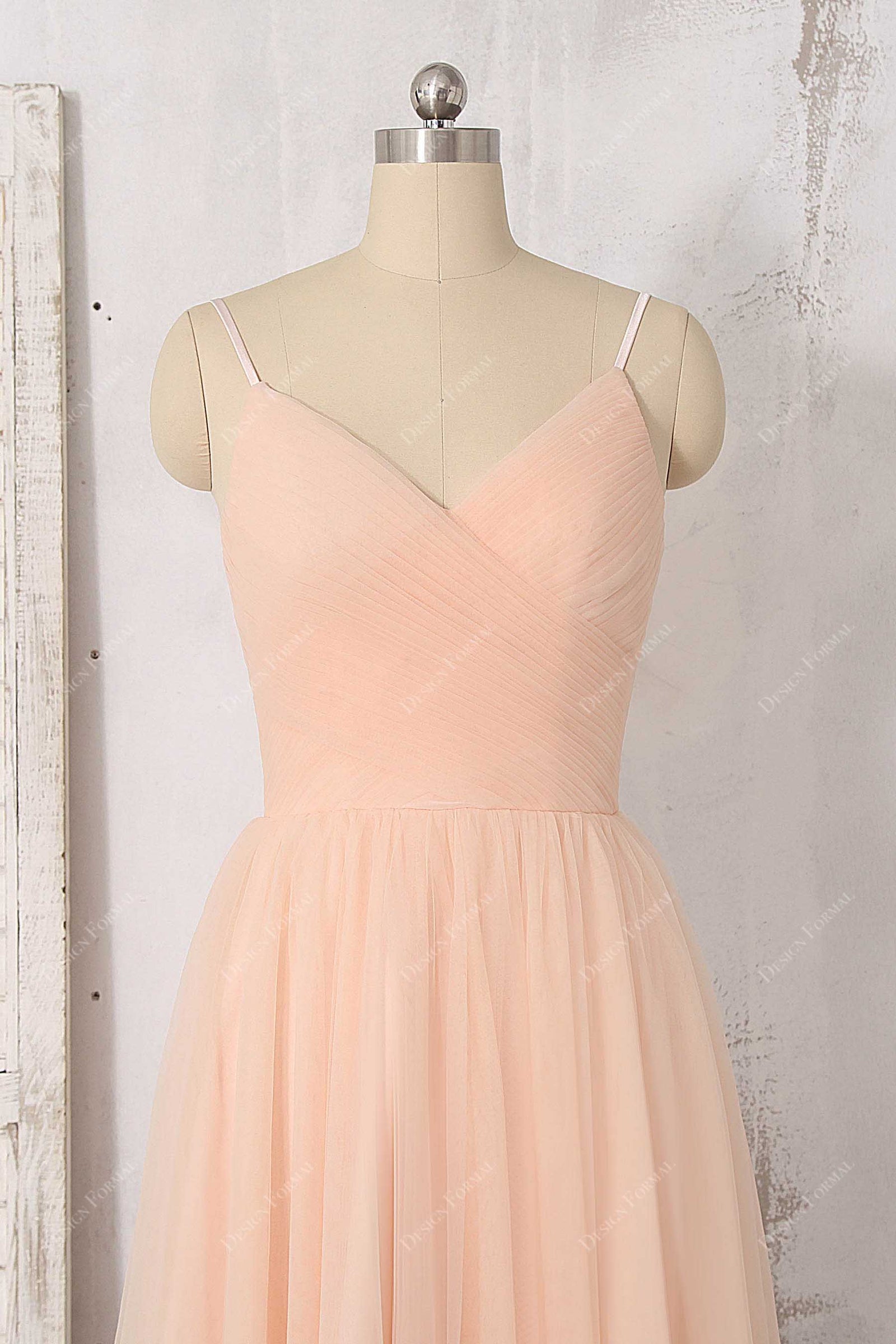 Lace Strap V Neckline Chiffon Bridesmaid Dress Peach Plus Size