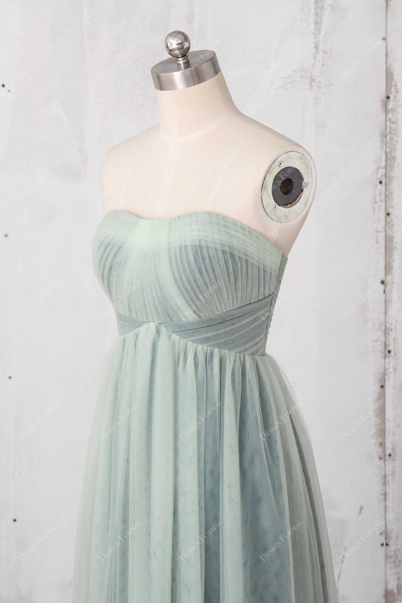 A-line Strapless Tulle Tiered Short Dress Sage