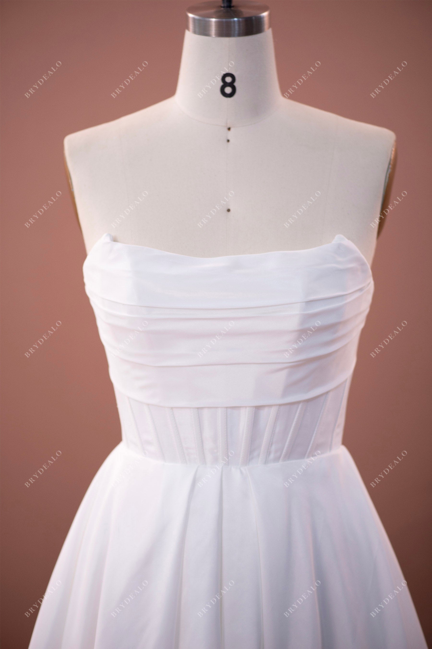 pleated strapless ruched taffeta wedding dress