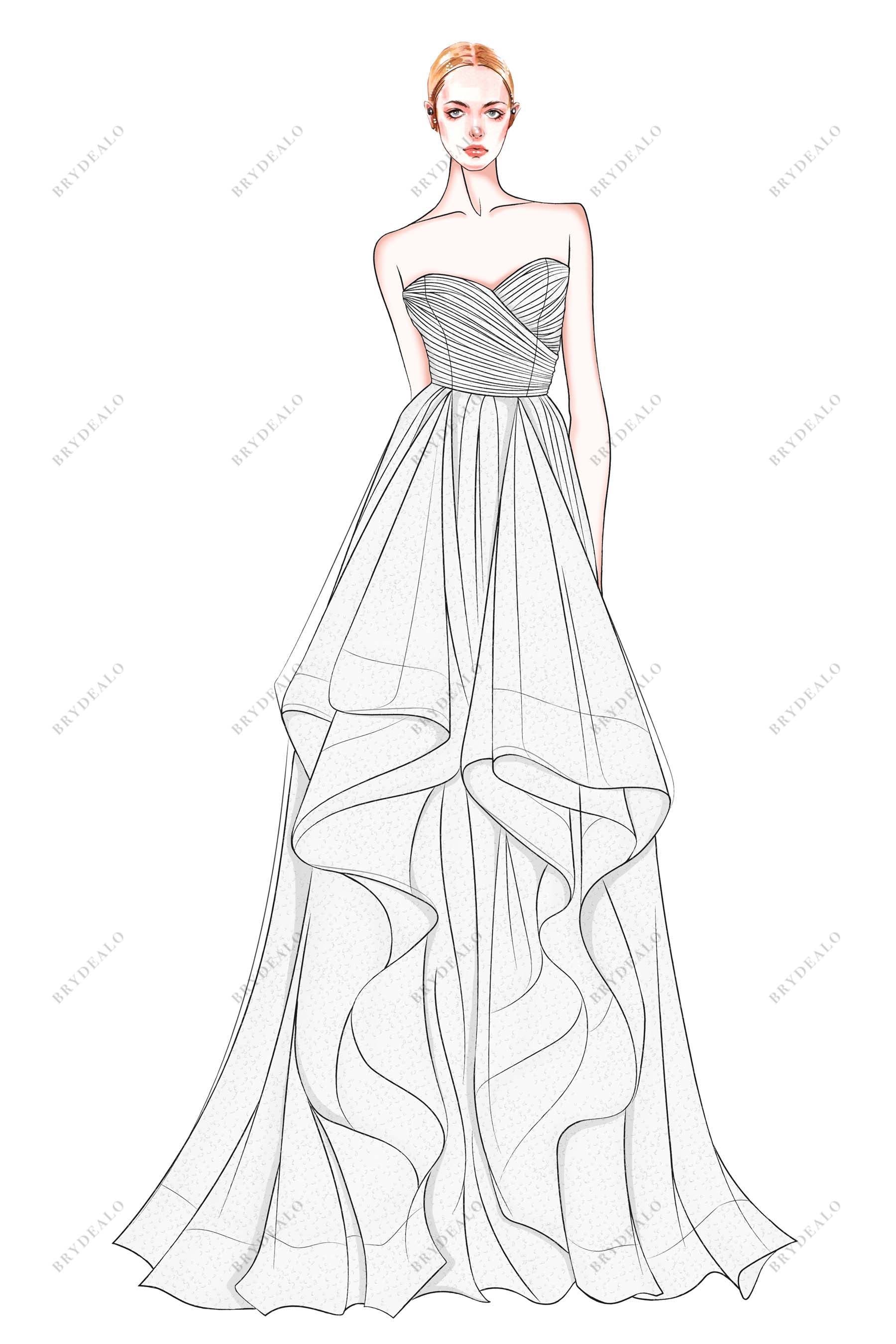 Custom-made Pleated Sweetheart Neck Wedding Dress Sketch