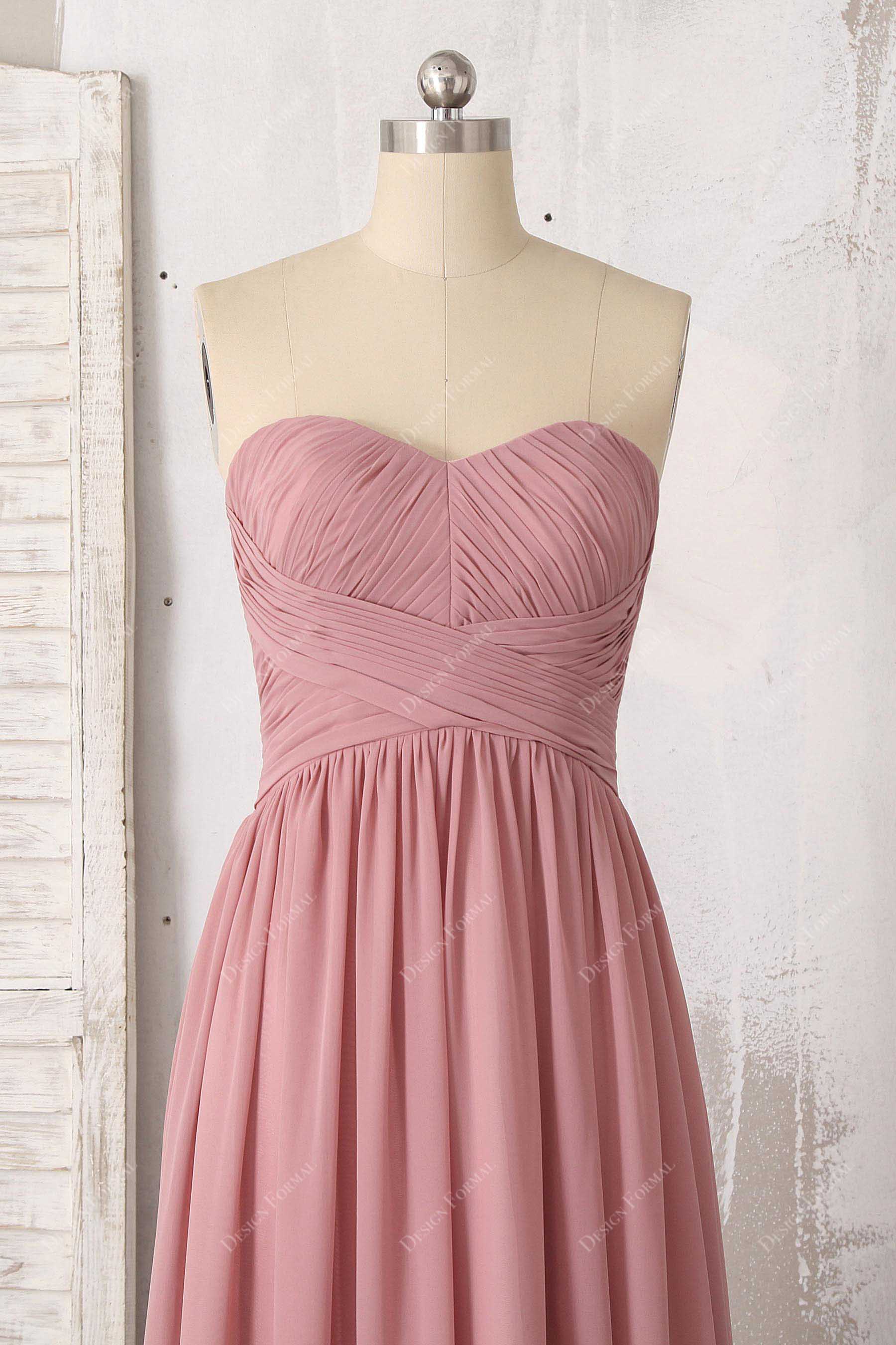 pleated sweetheart neck strapless bridesmaid dress