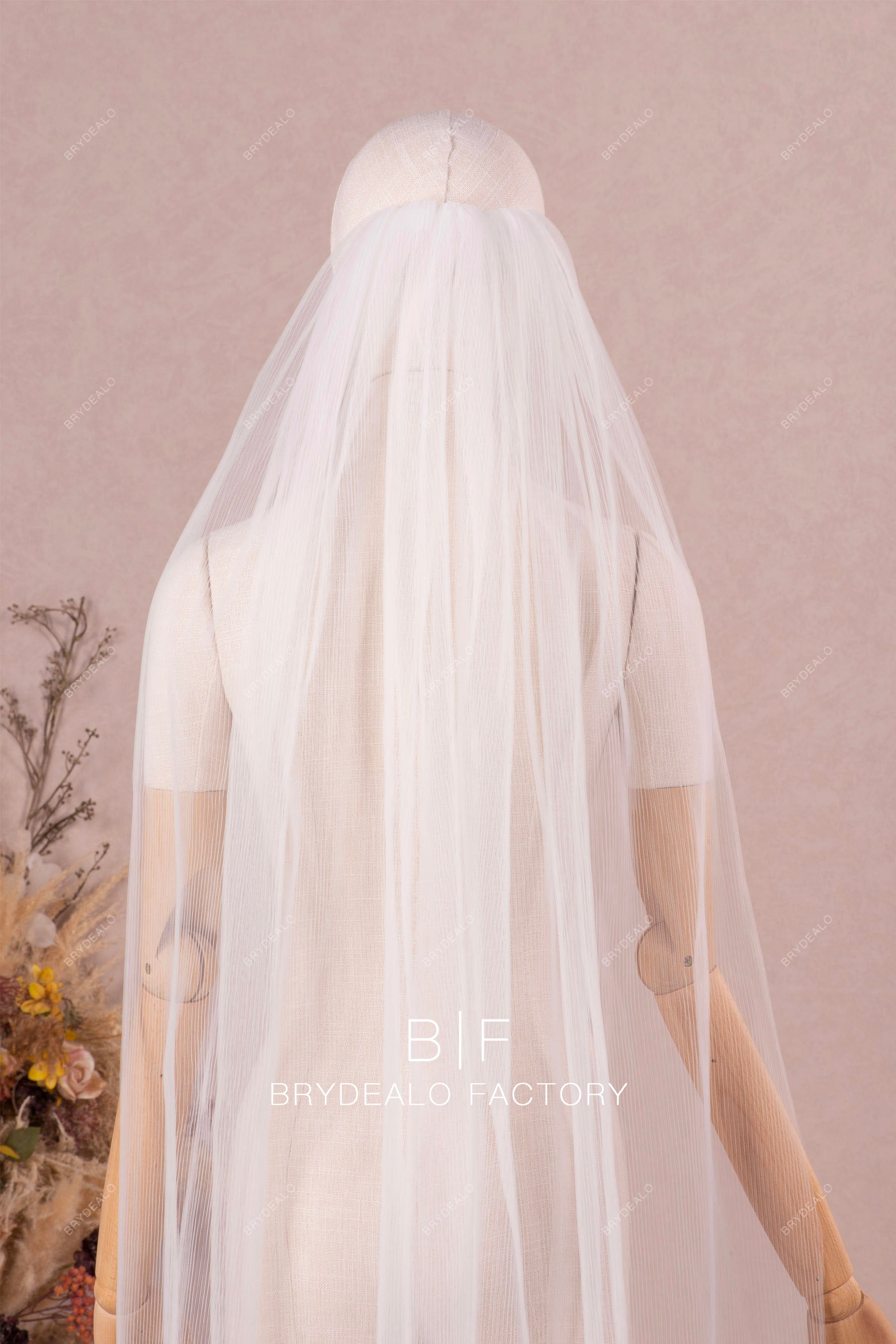 cheap pleated tulle bridal veil
