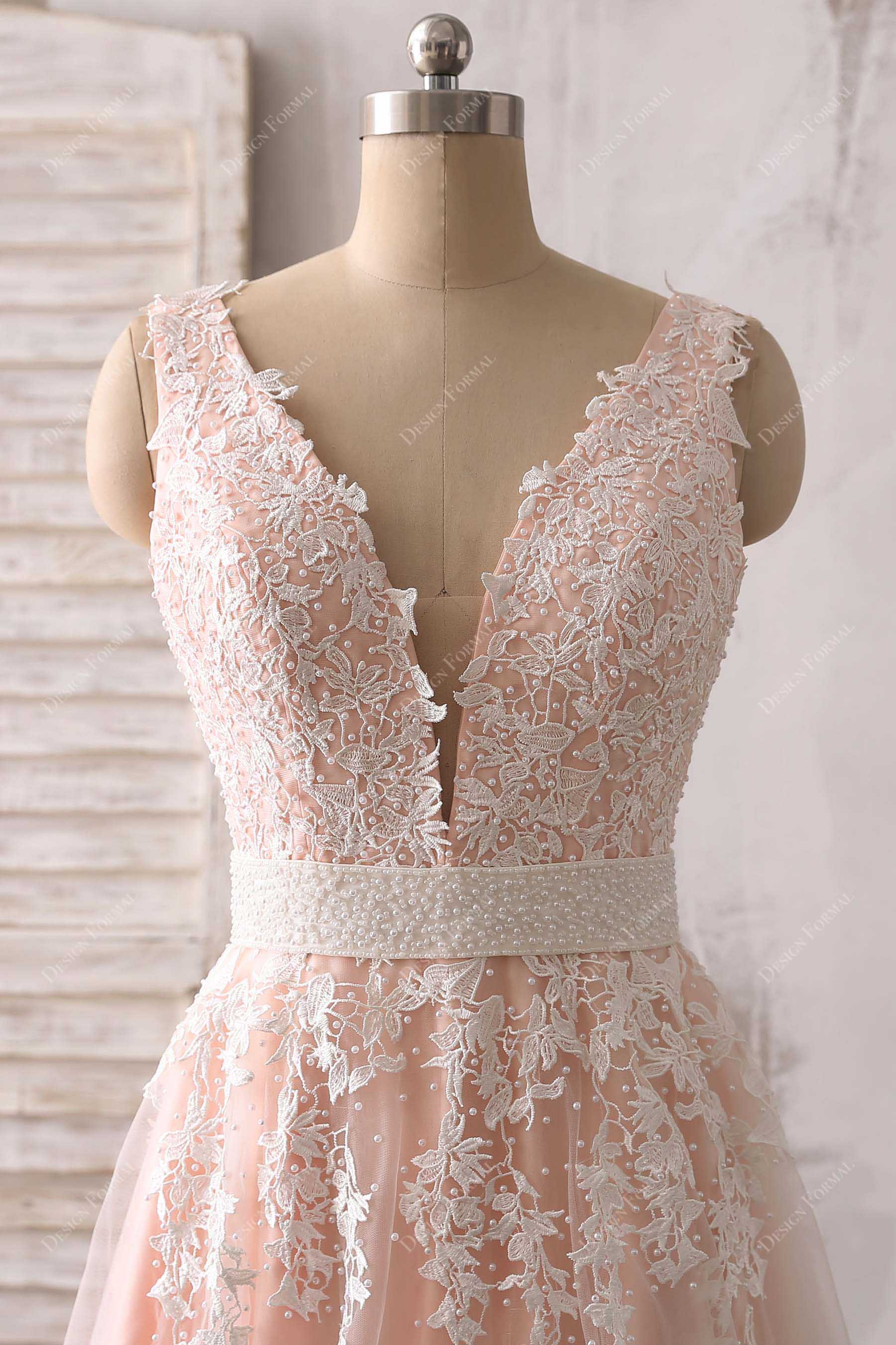 Plunging V-neck Lace Tulle Prom Dress