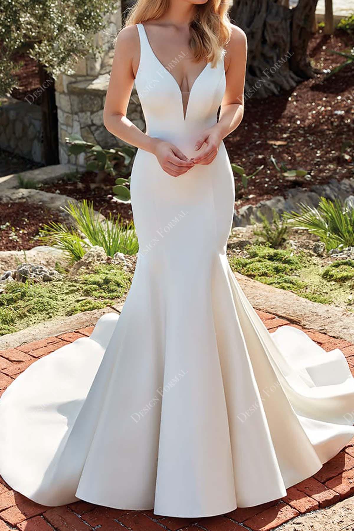 plunging V-neck mermaid satin wedding dress