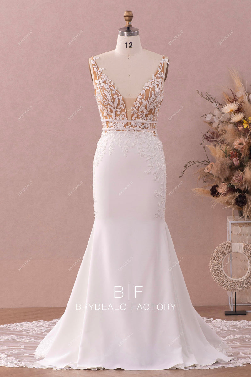 Beaded Lace Stretch Crepe Gown