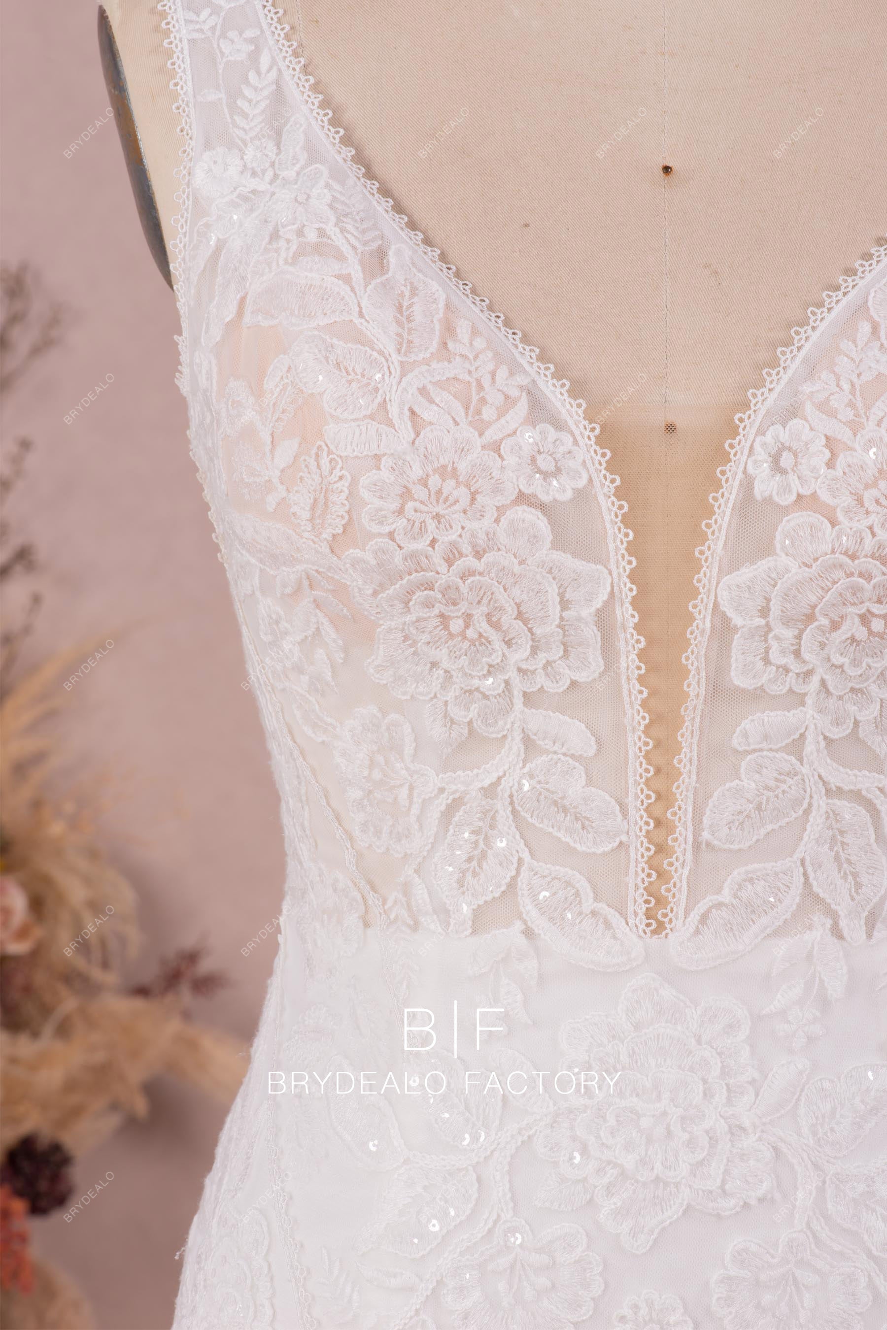 plunging neck designer lace wedding dress online