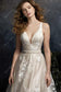 Lace Bodice Plunging V-neck Dress With Slit Champagne