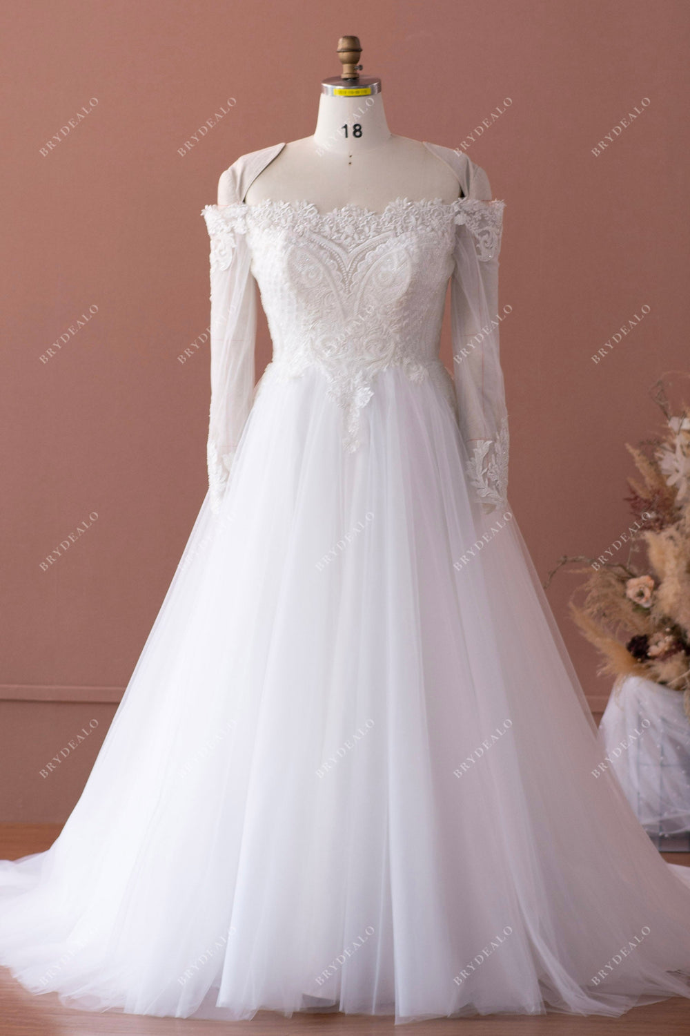 19098 Off-White Off-Shoulder Sheer Sleeve Dress