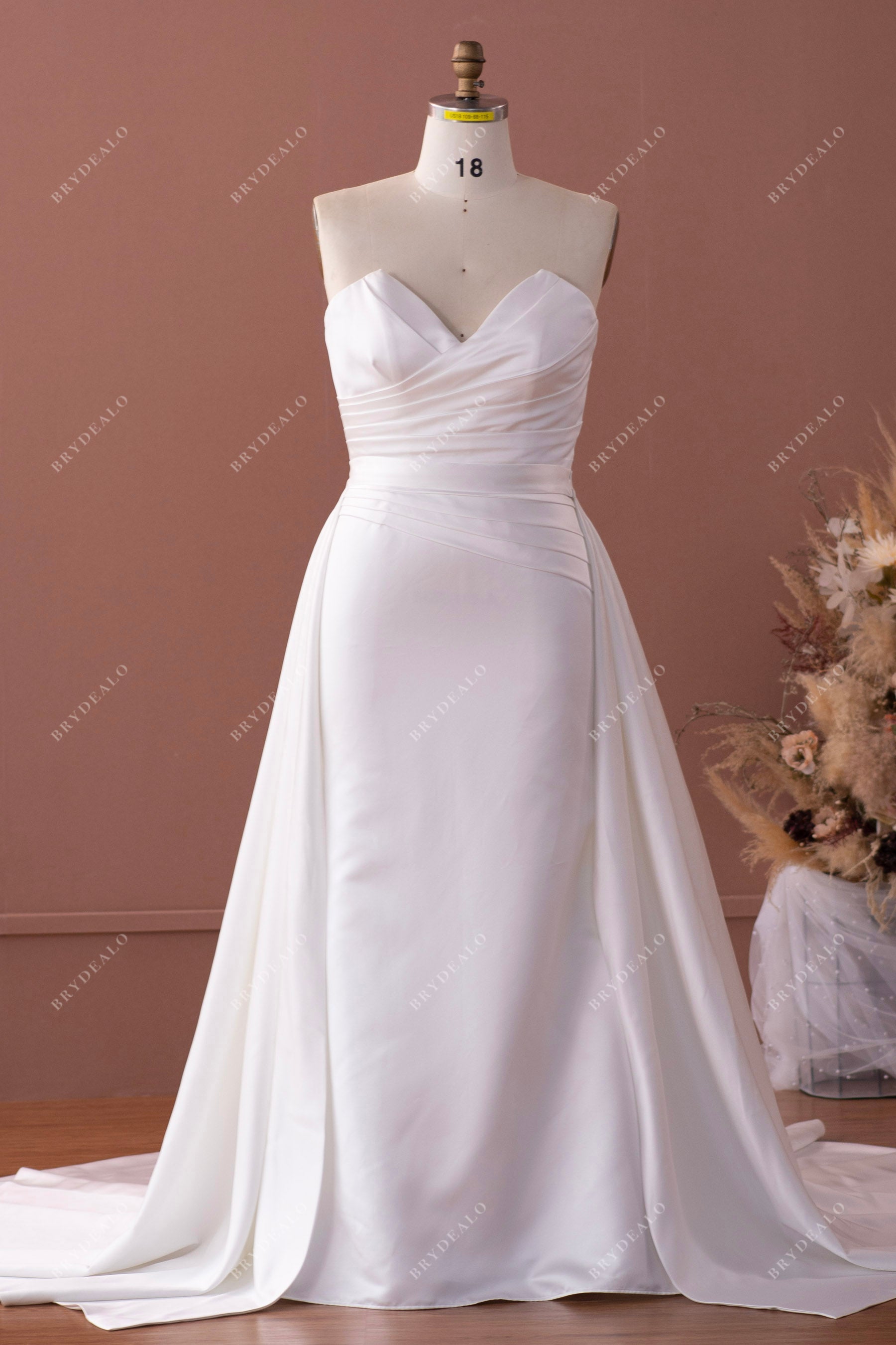 Plus Size Strapless Detachable Overskirt Satin Wedding Dress