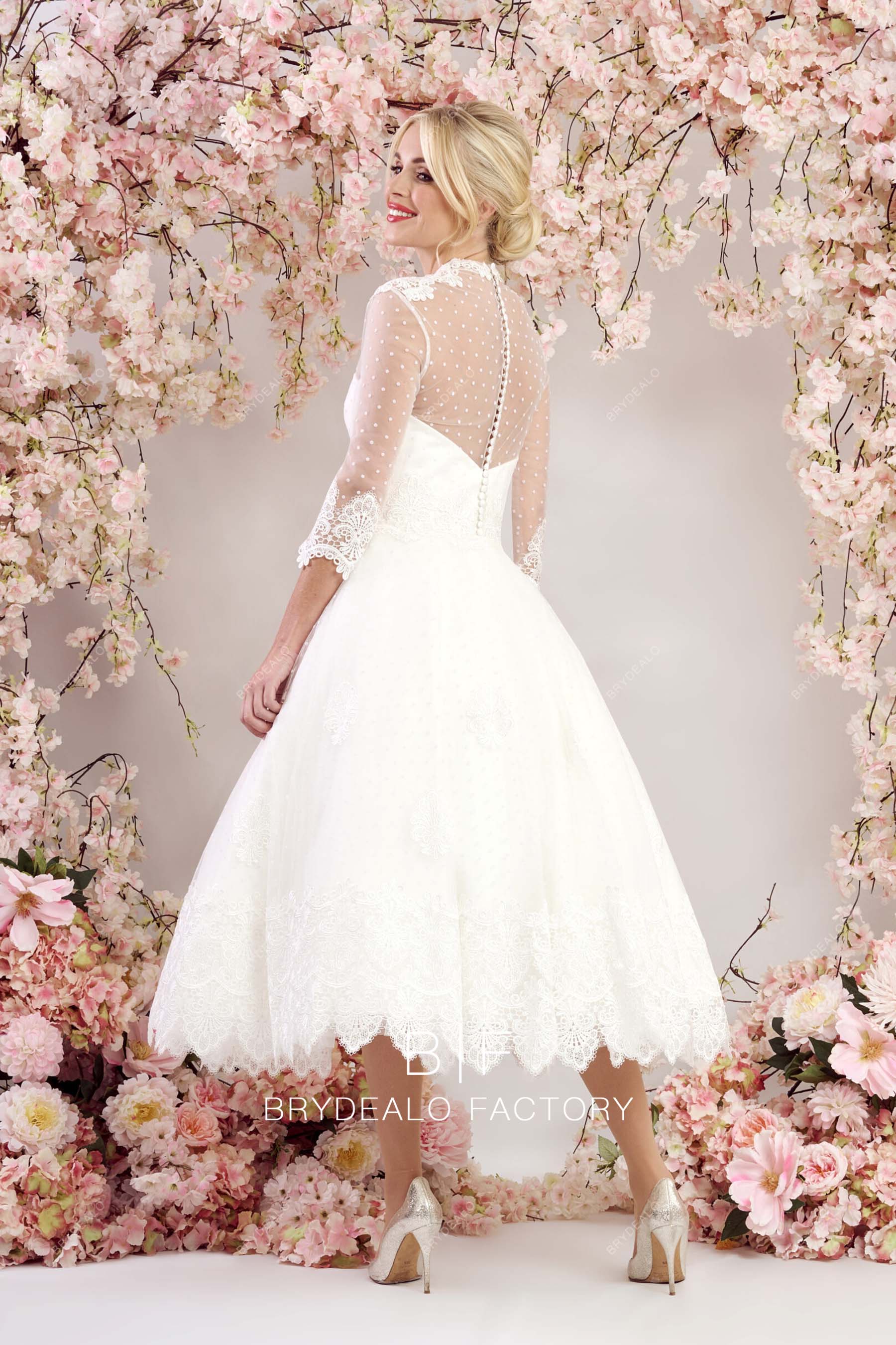 custom polk tulle tea length elegant bridal dress