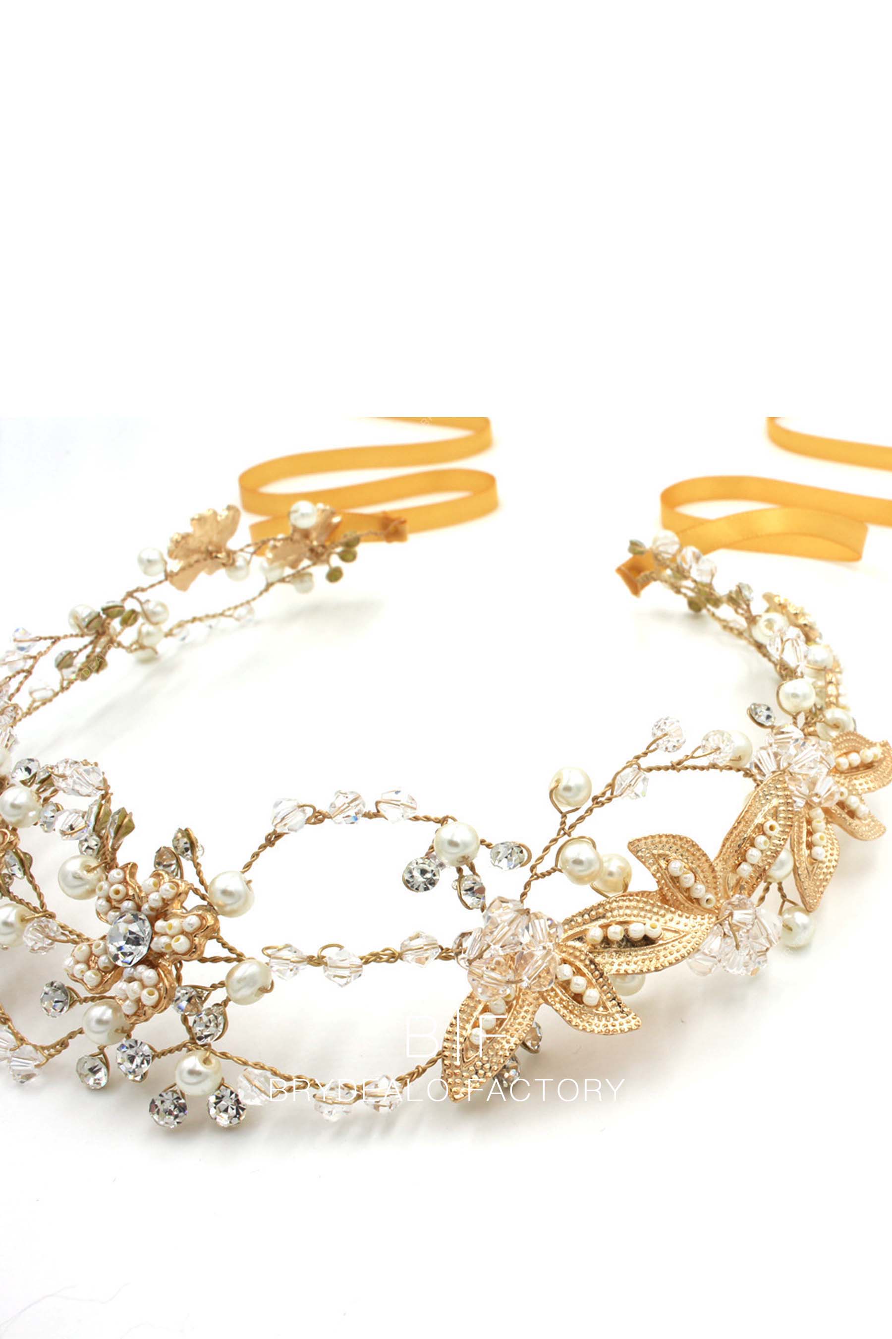 popular rhinestones gold hair piece Luxury Bridal Halo