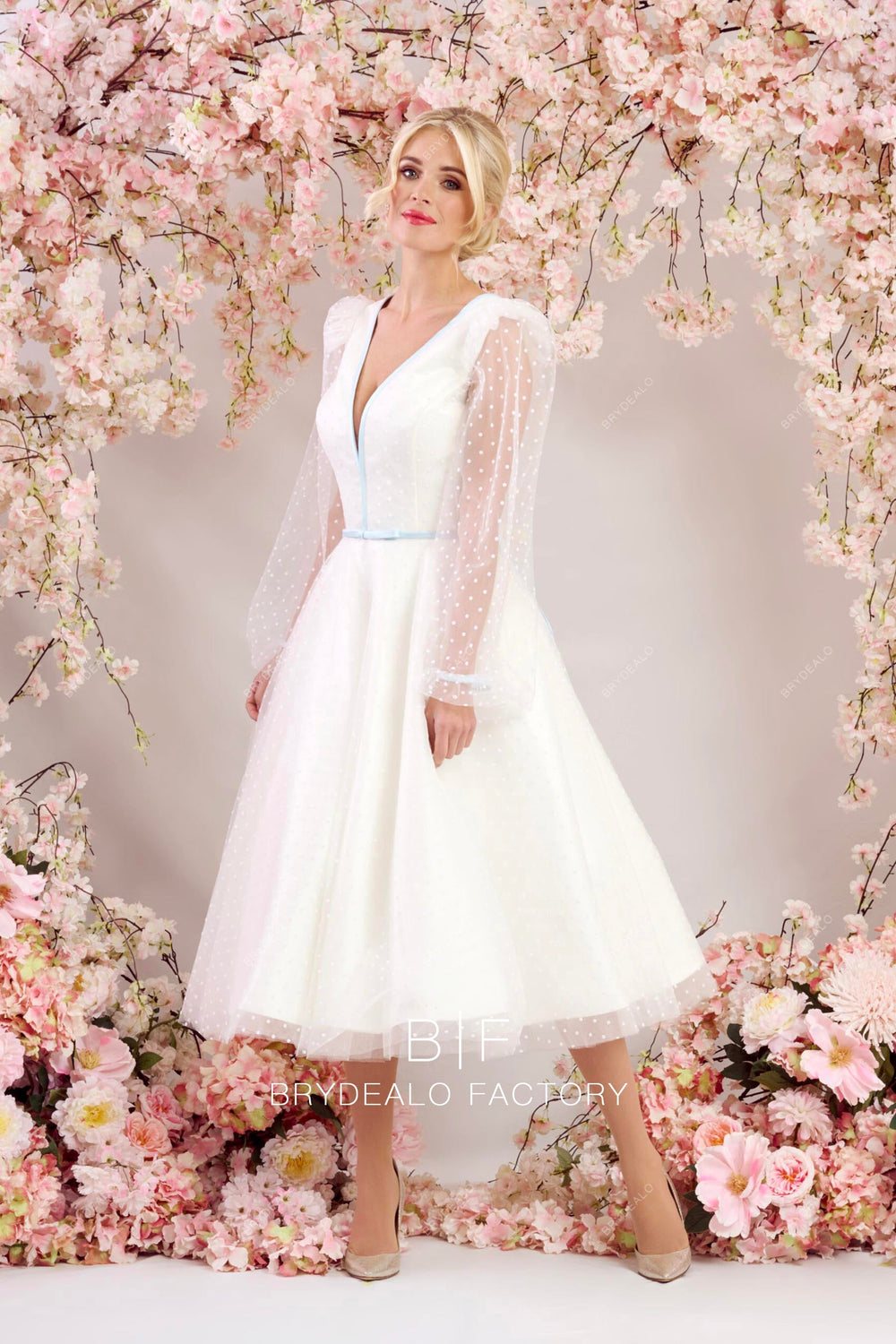 Sheer Puff Sleeves & Polka Dot Tulle Chic Short Dress