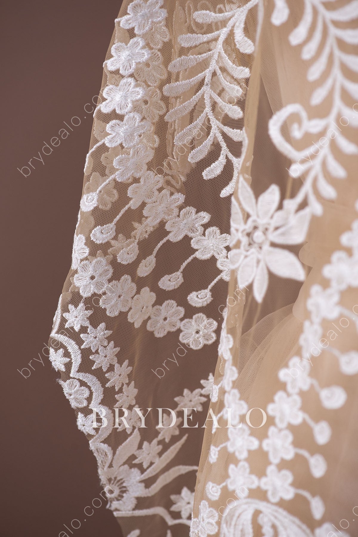 Boho Leaf Champagne Bridal Lace Fabric