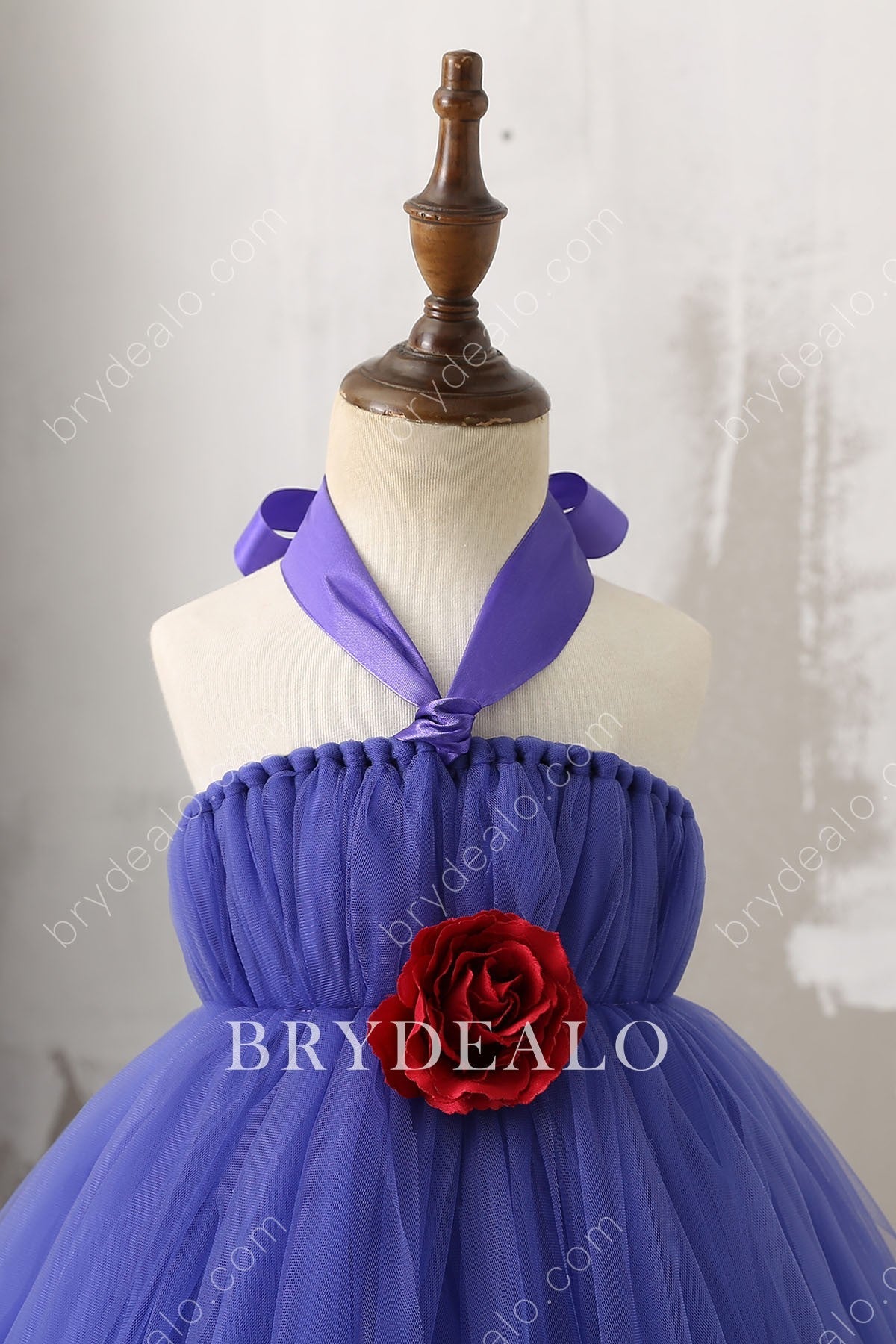 Halter Tie Red 3D Flower Royal Blue Flower Girl Ball Gown