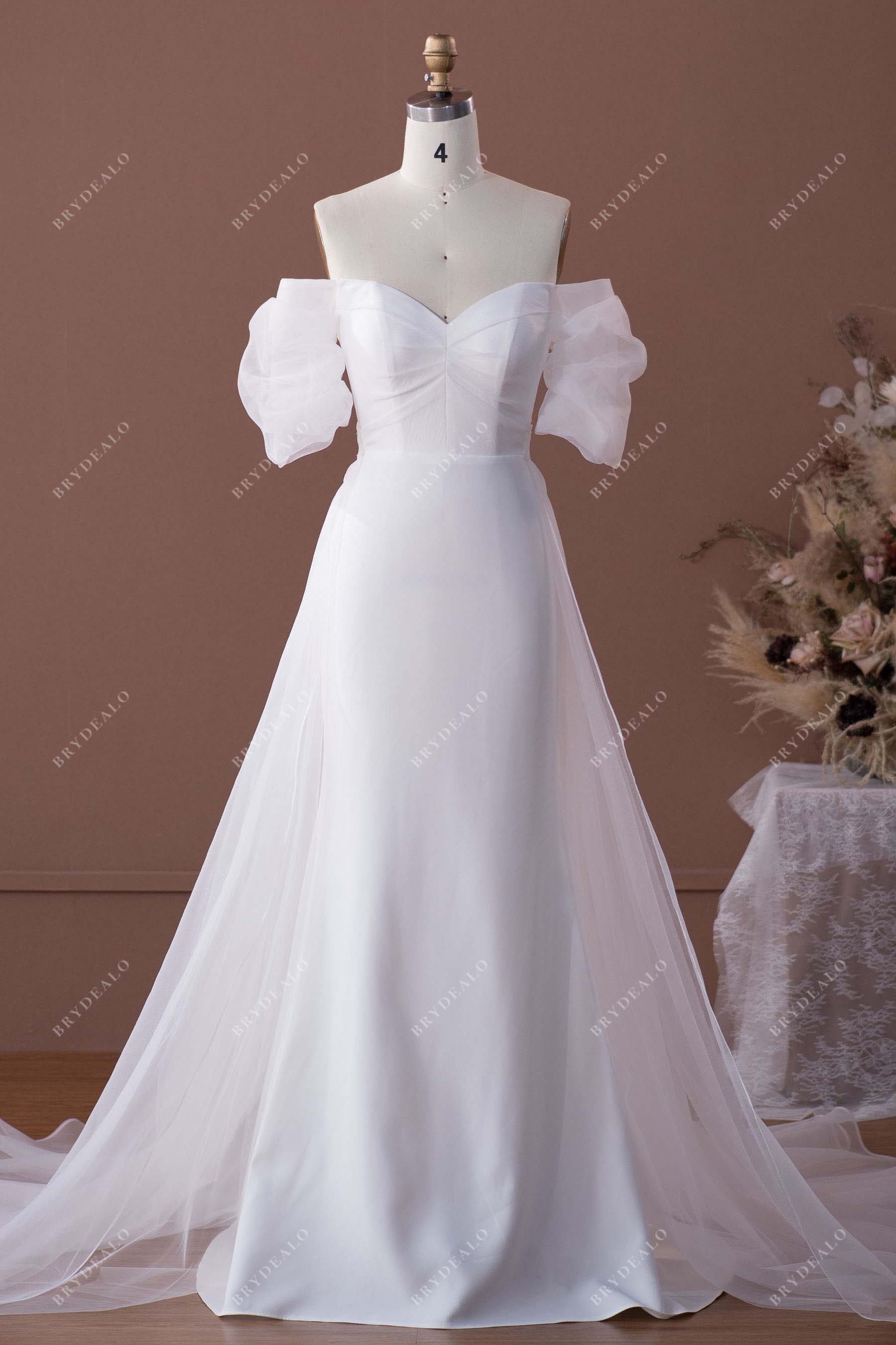 Stylish Off Shoulder Crepe Mermaid Organza Overskirt Bridal Dress
