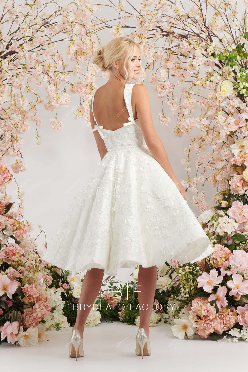 Yuna | A-Line Square-Neck Short Wedding Dress With Puffy Pearls Sleeves