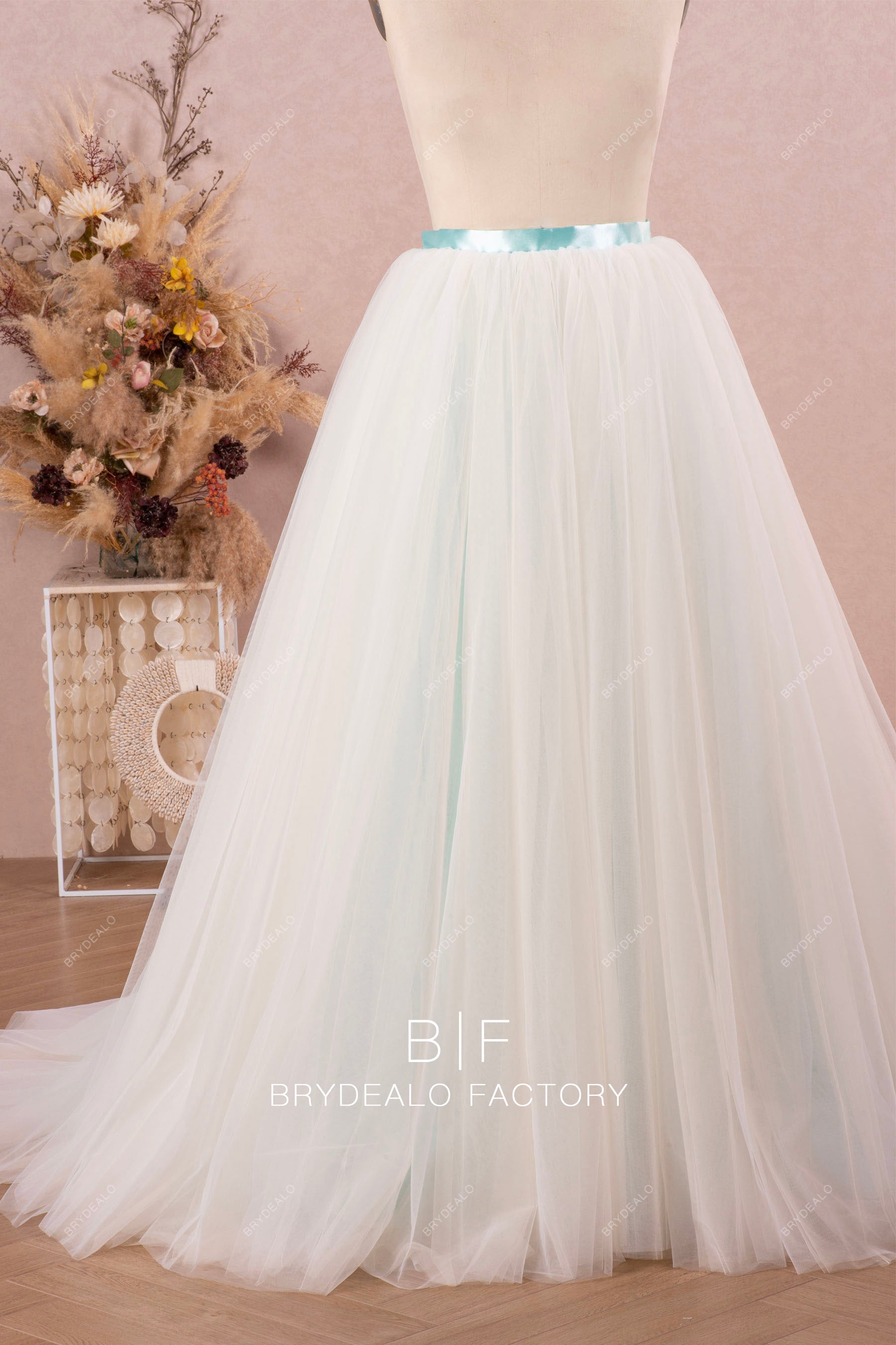 puffy pleated tulle long bridal skirt
