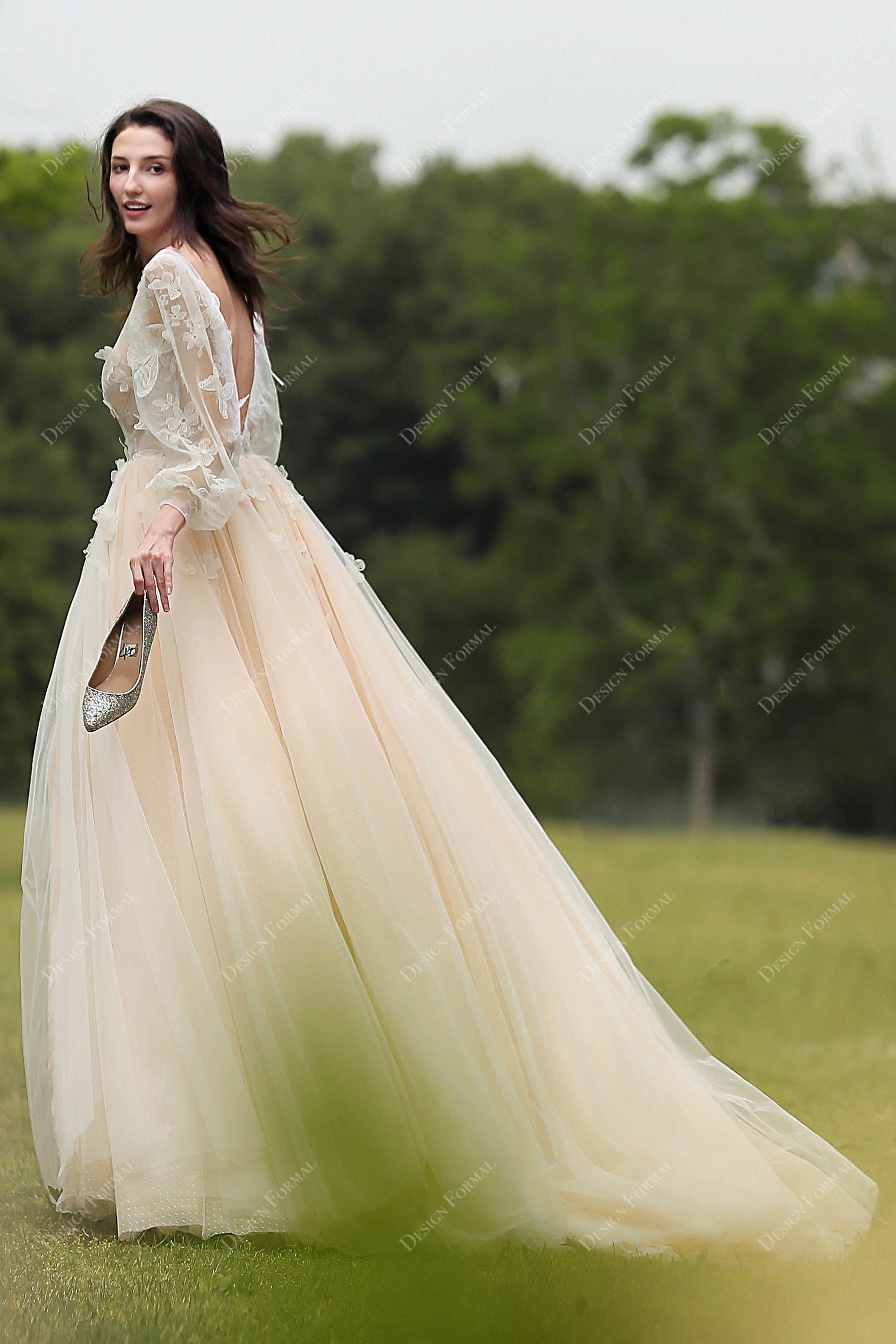 Puffy Sleeved Cinderella Wedding Gown