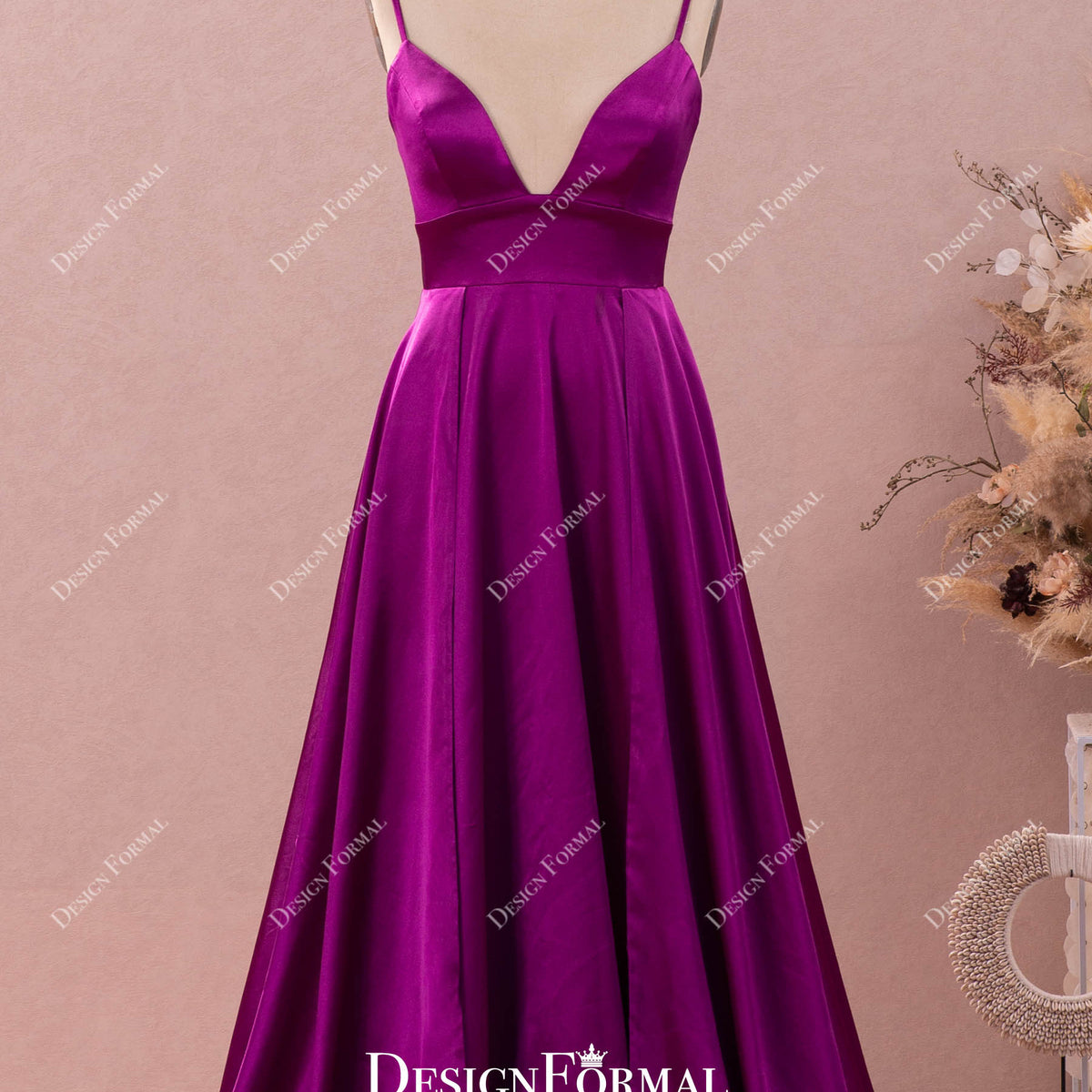 Raspberry Silky Satin Simple Spaghetti Straps V-neck Prom Dress Raspberry Silky Satin Simple Spaghetti Straps V-neck Prom Dress