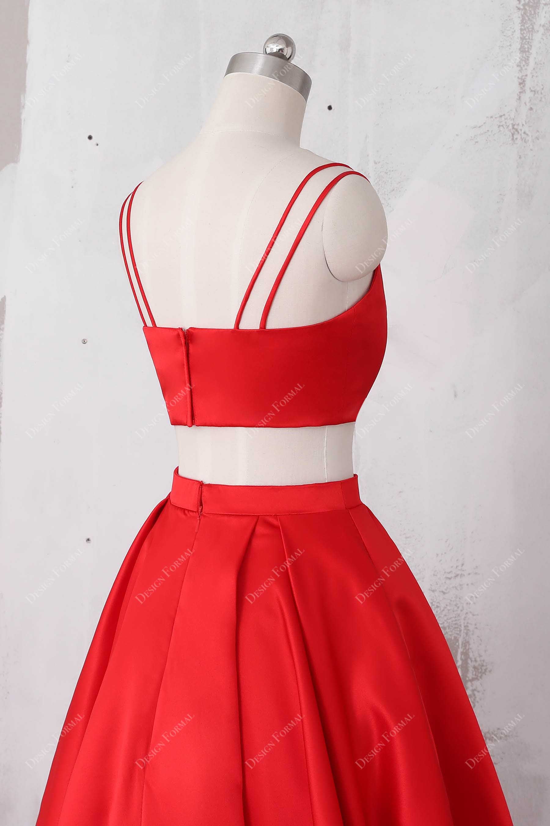 red A-line satin skirt