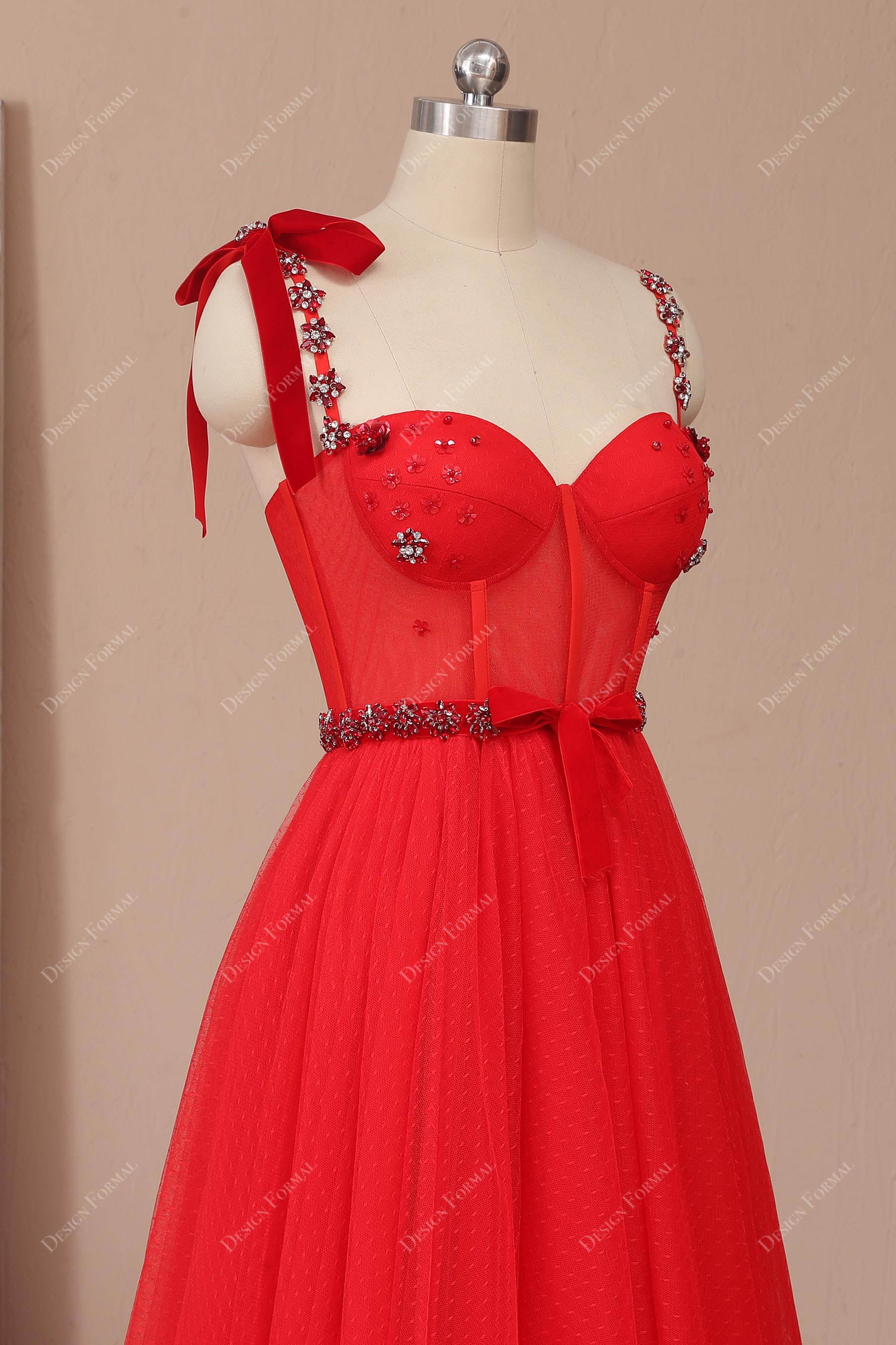 Red Corset Tulle Sleeveless Dress