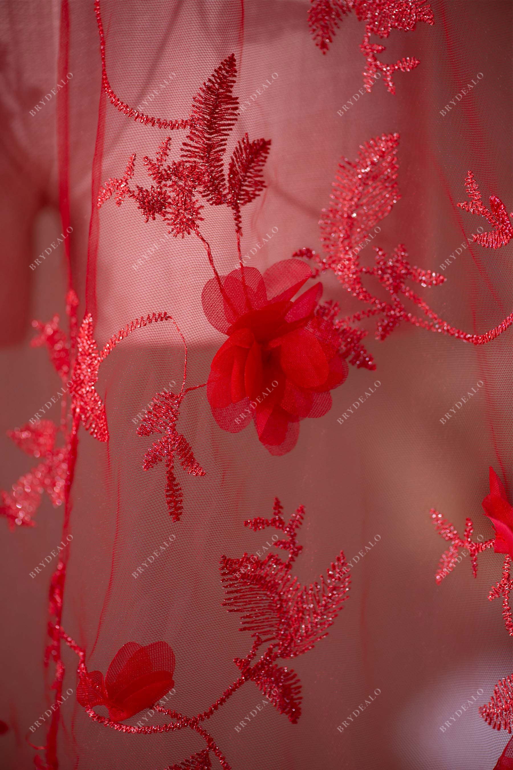 red flower lace fabric for dresses