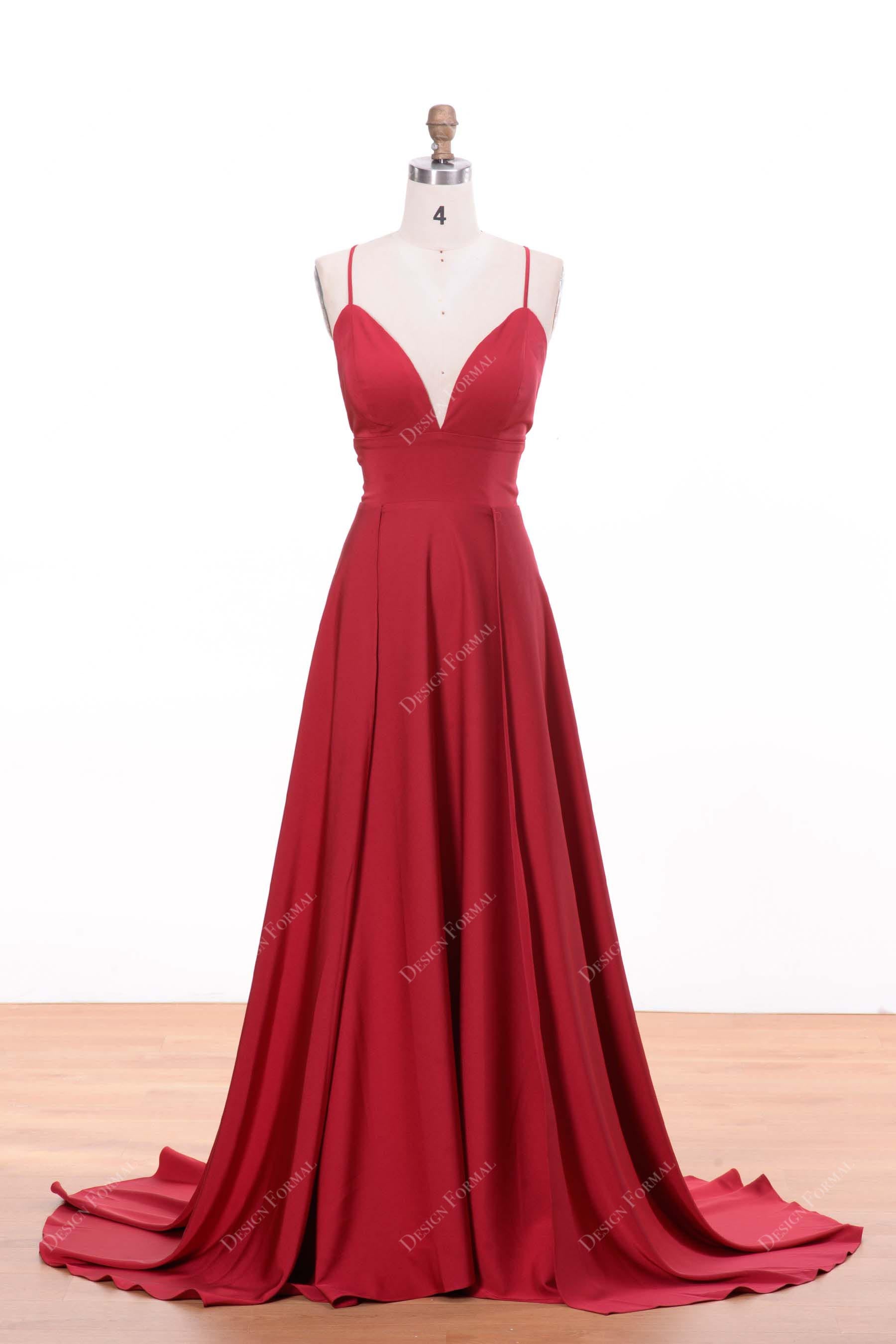 Red Spaghetti Straps Empire Imported Satin A-line Prom Dress
