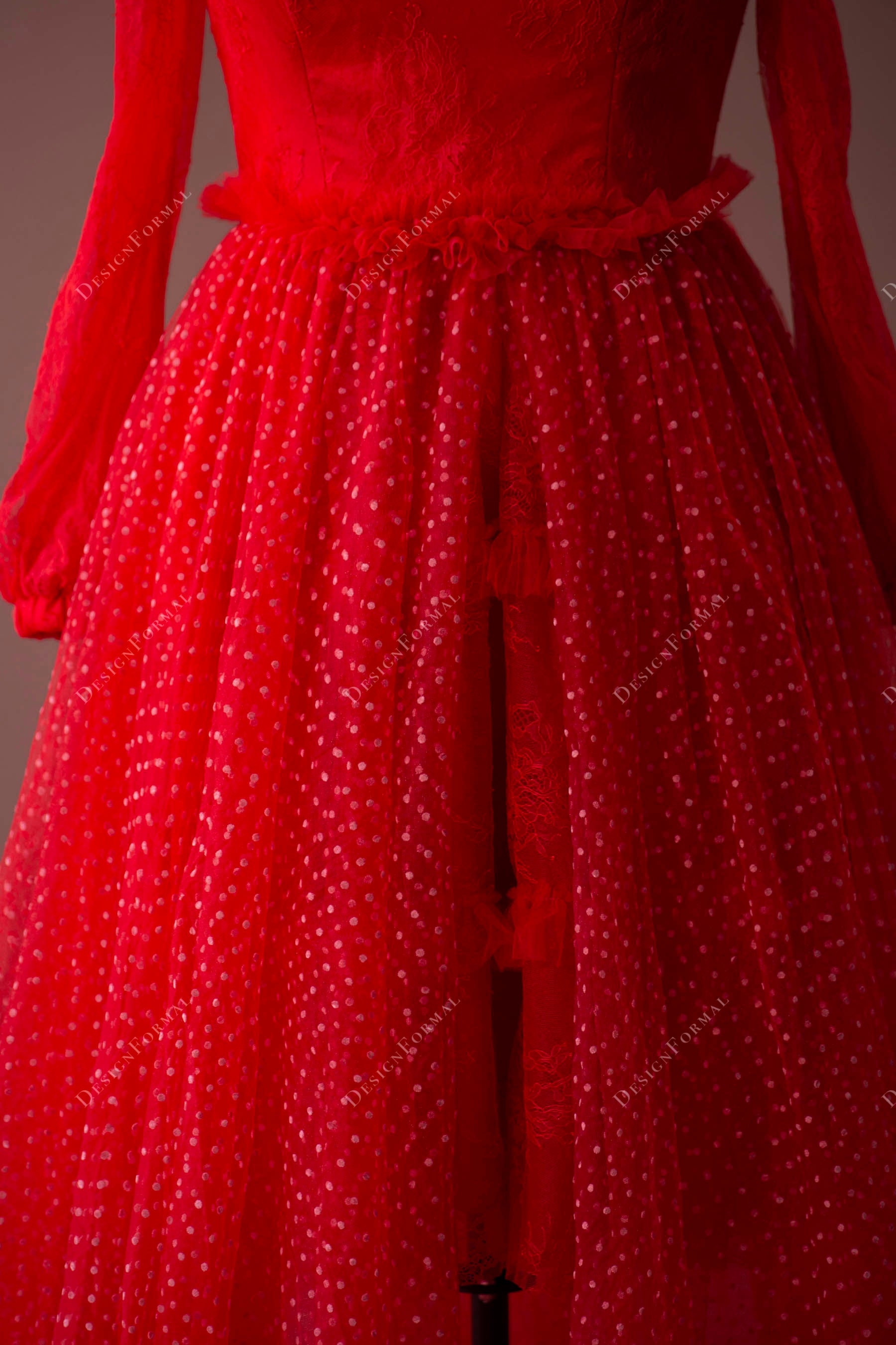 red lace tulle formal dress