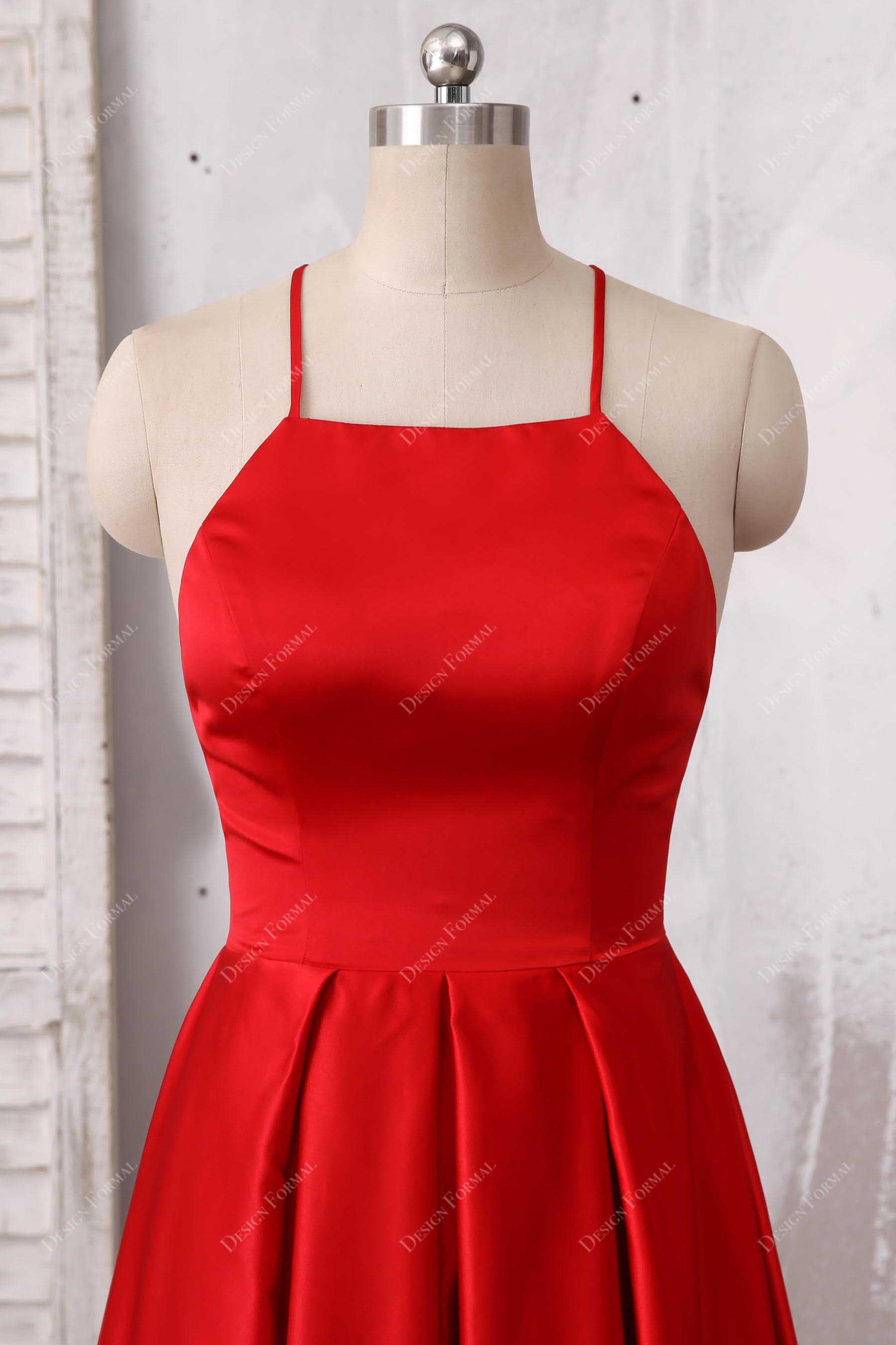 Red Satin Halter Neck Prom Dress