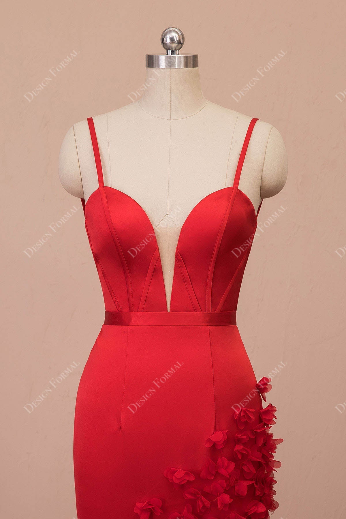 red satin plunging neck bodice 