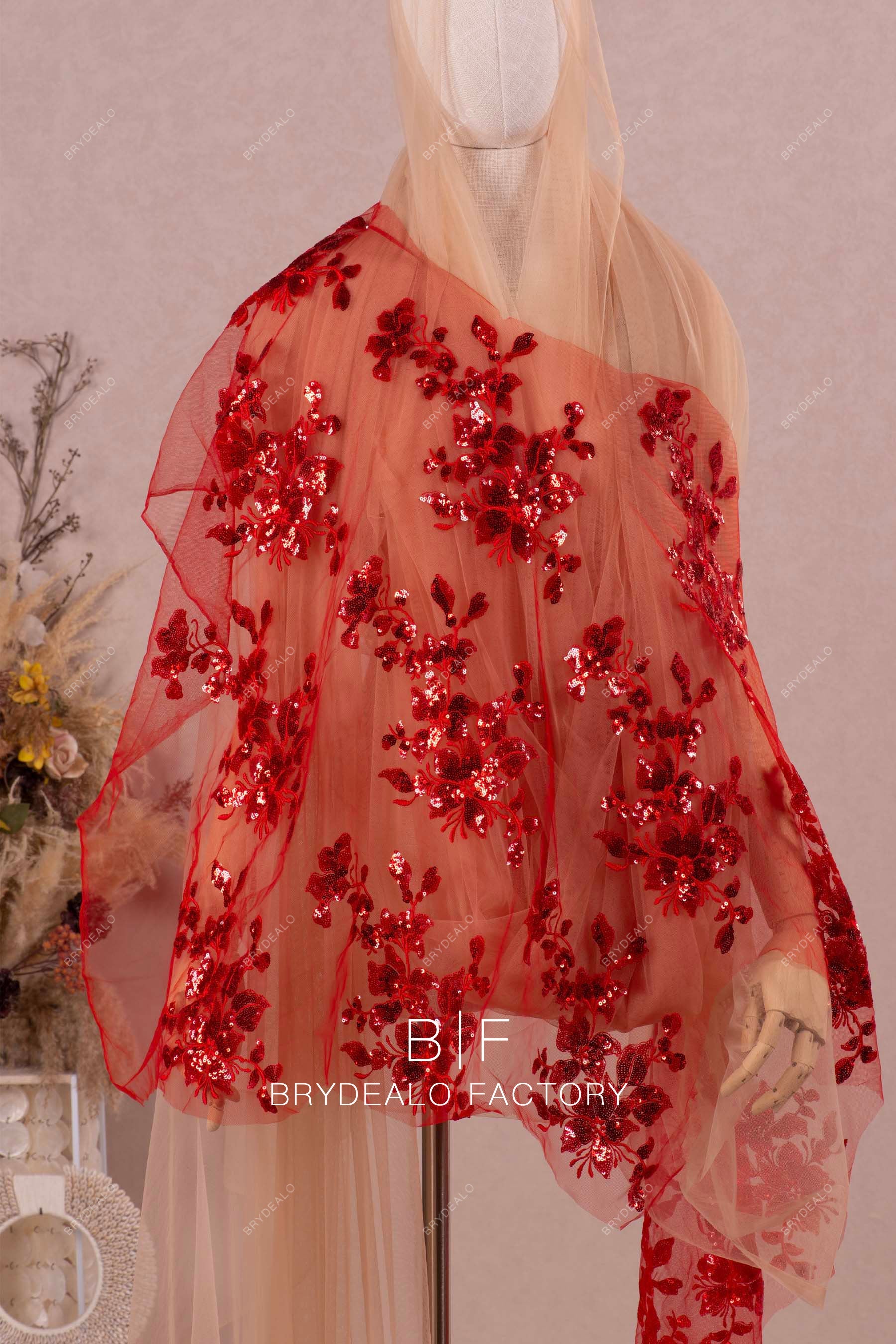 best red sequin flower lace for sale