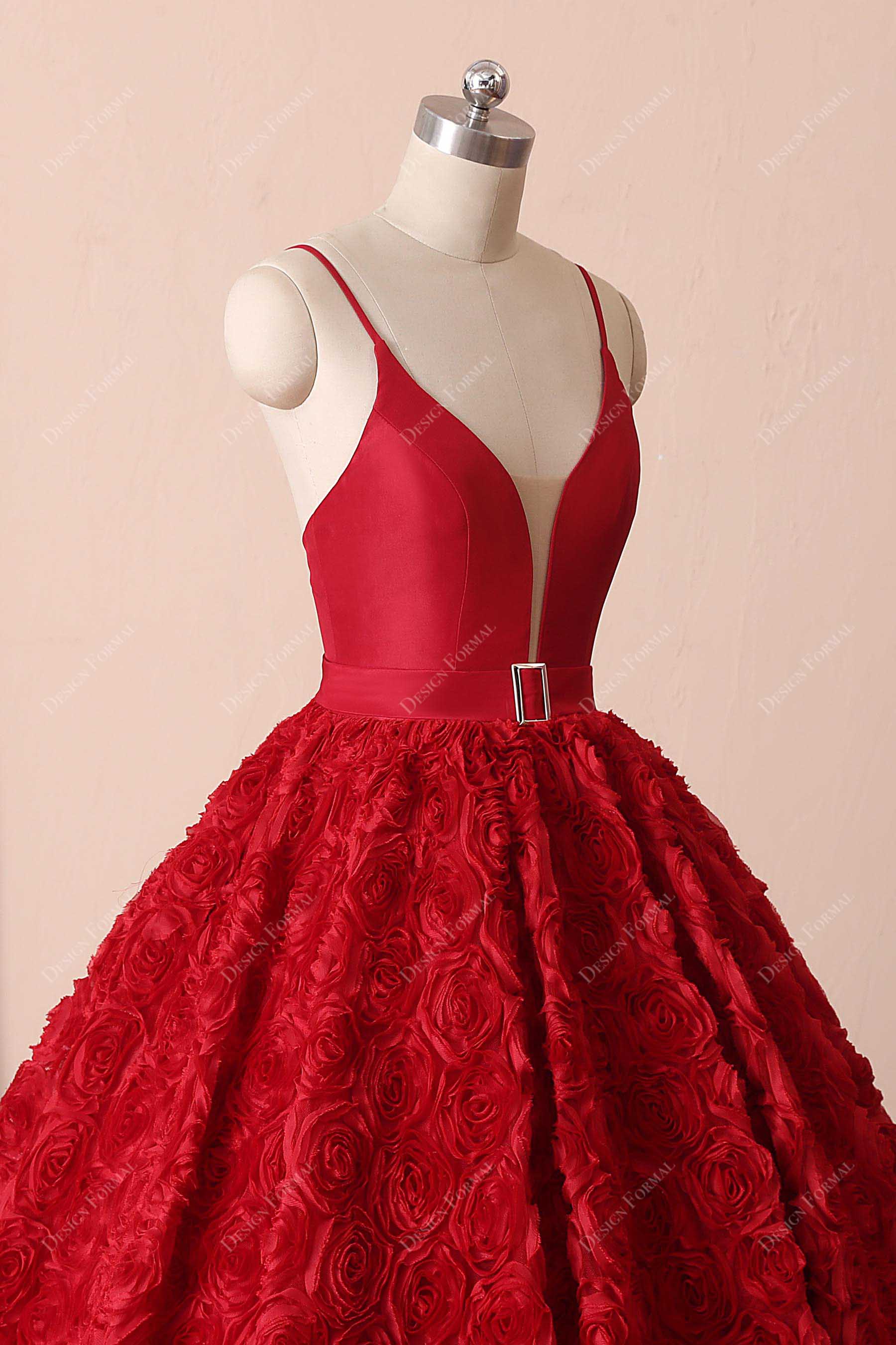 red sleeveless satin corset prom dress