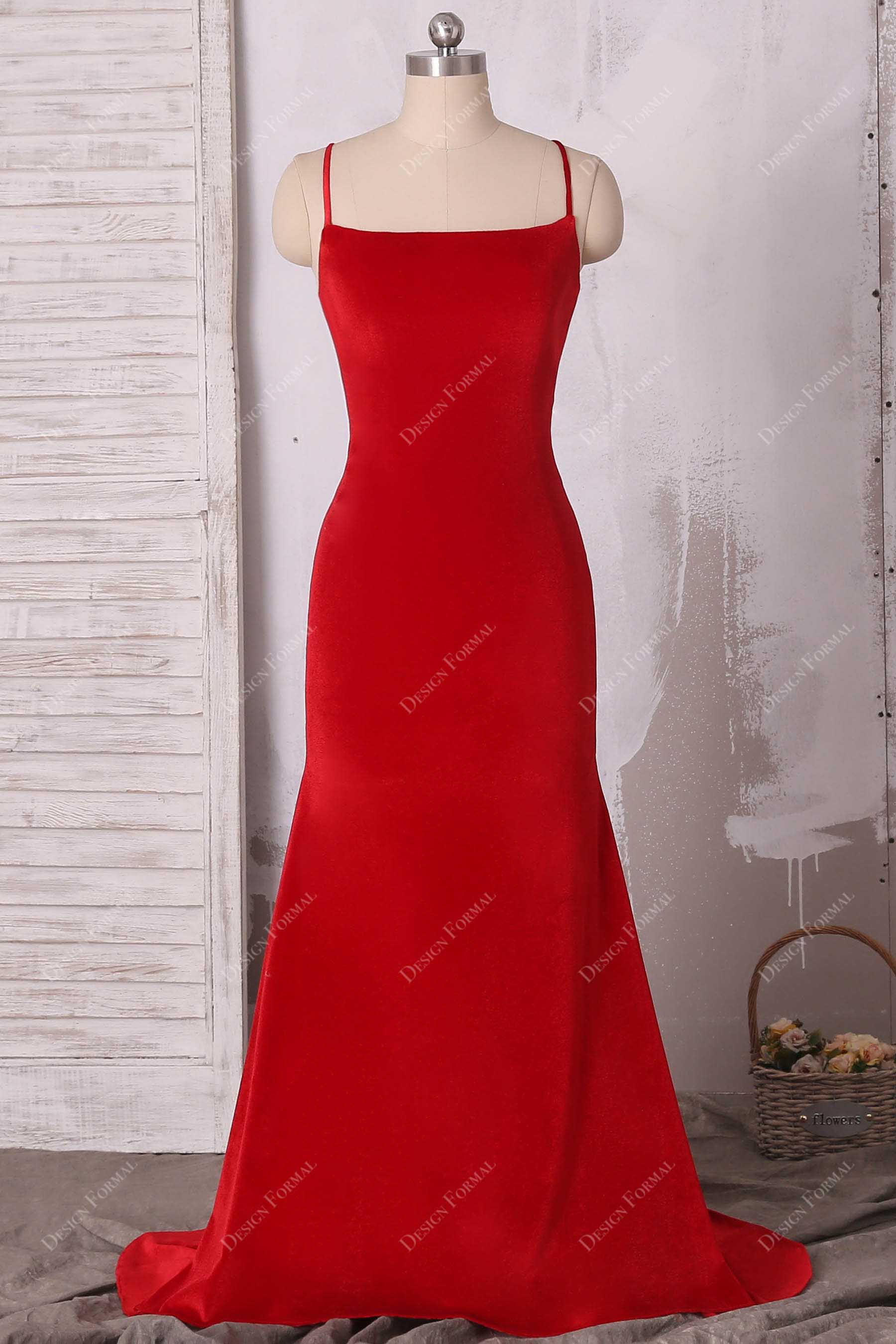red velvet spaghetti straps mermaid prom dress